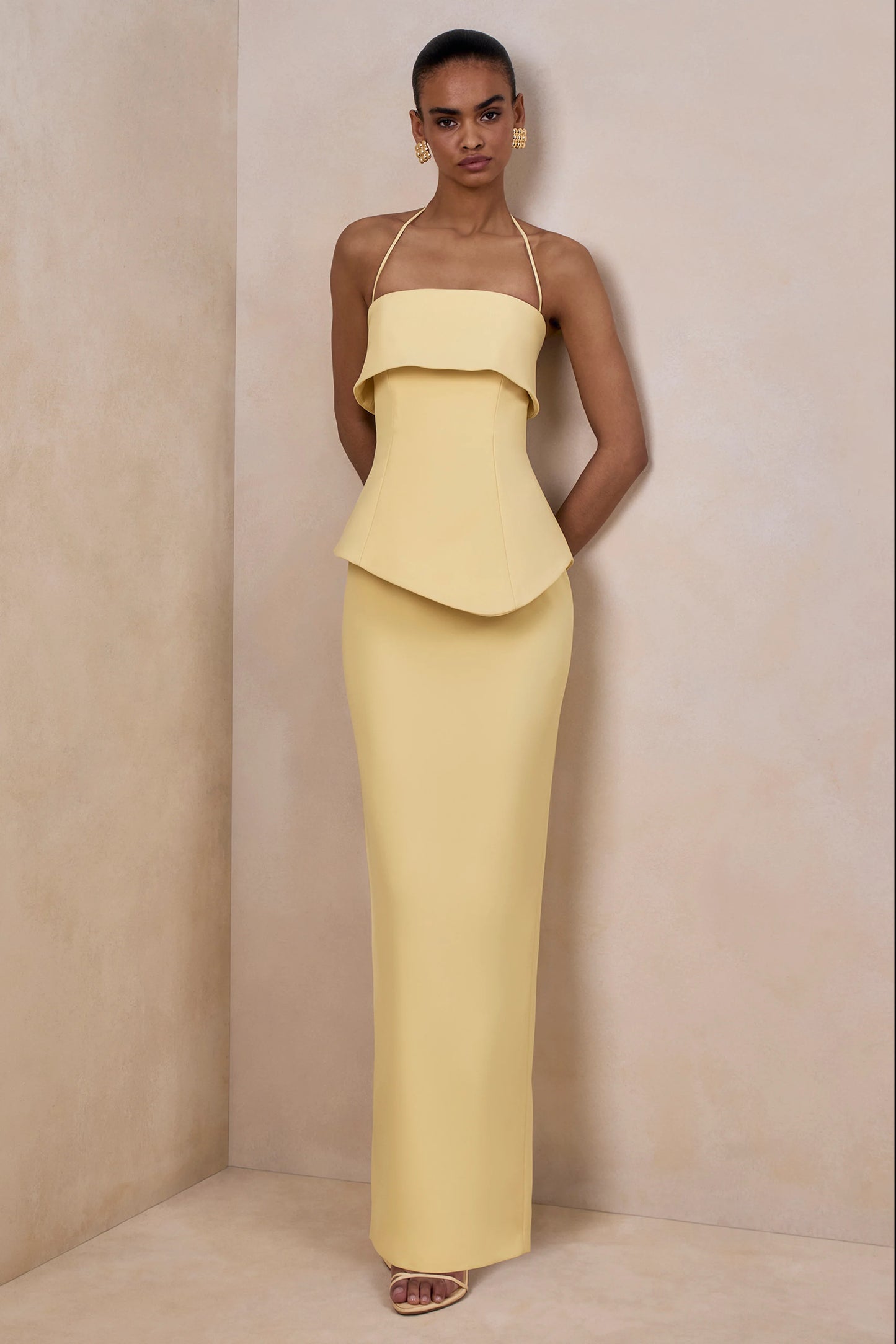 Fran Lemon Square-Neck Corset Maxi Dress