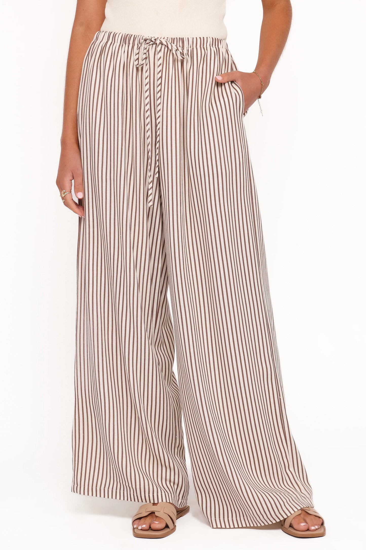 Elowen Wide Leg Pants - Brown Stripe