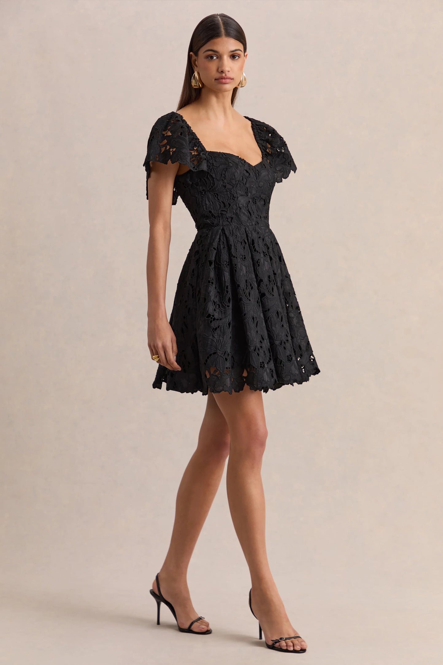 Vivi Black Lace Sweetheart-Neck Mini Dress