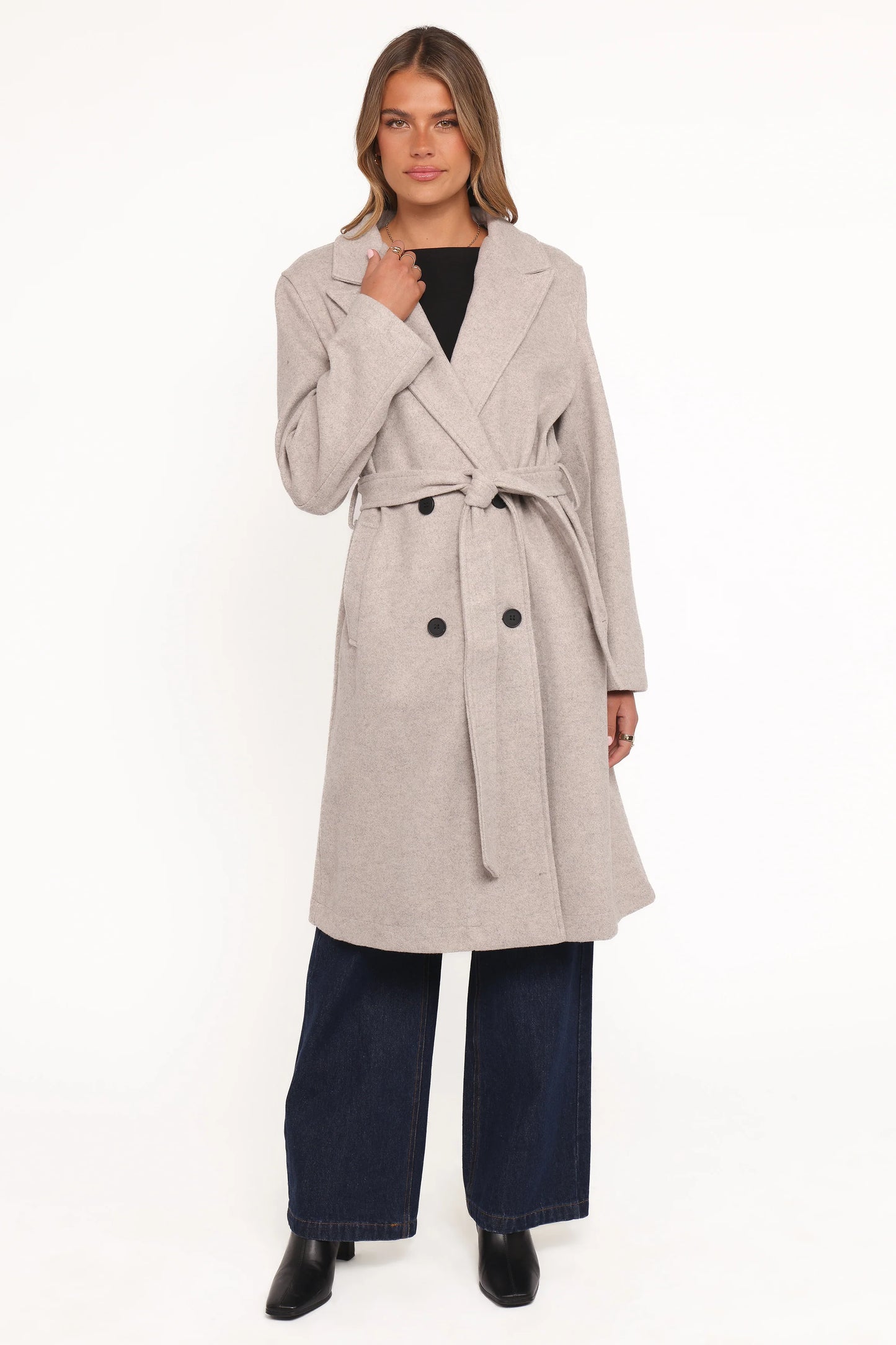 Nina Fur Collar Tie Waist Coat - Cream