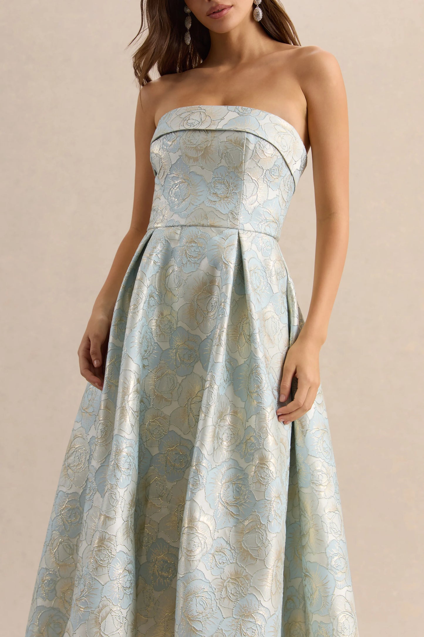 Tori Powder Blue Jacquard Bandeau Skater Midi Dress