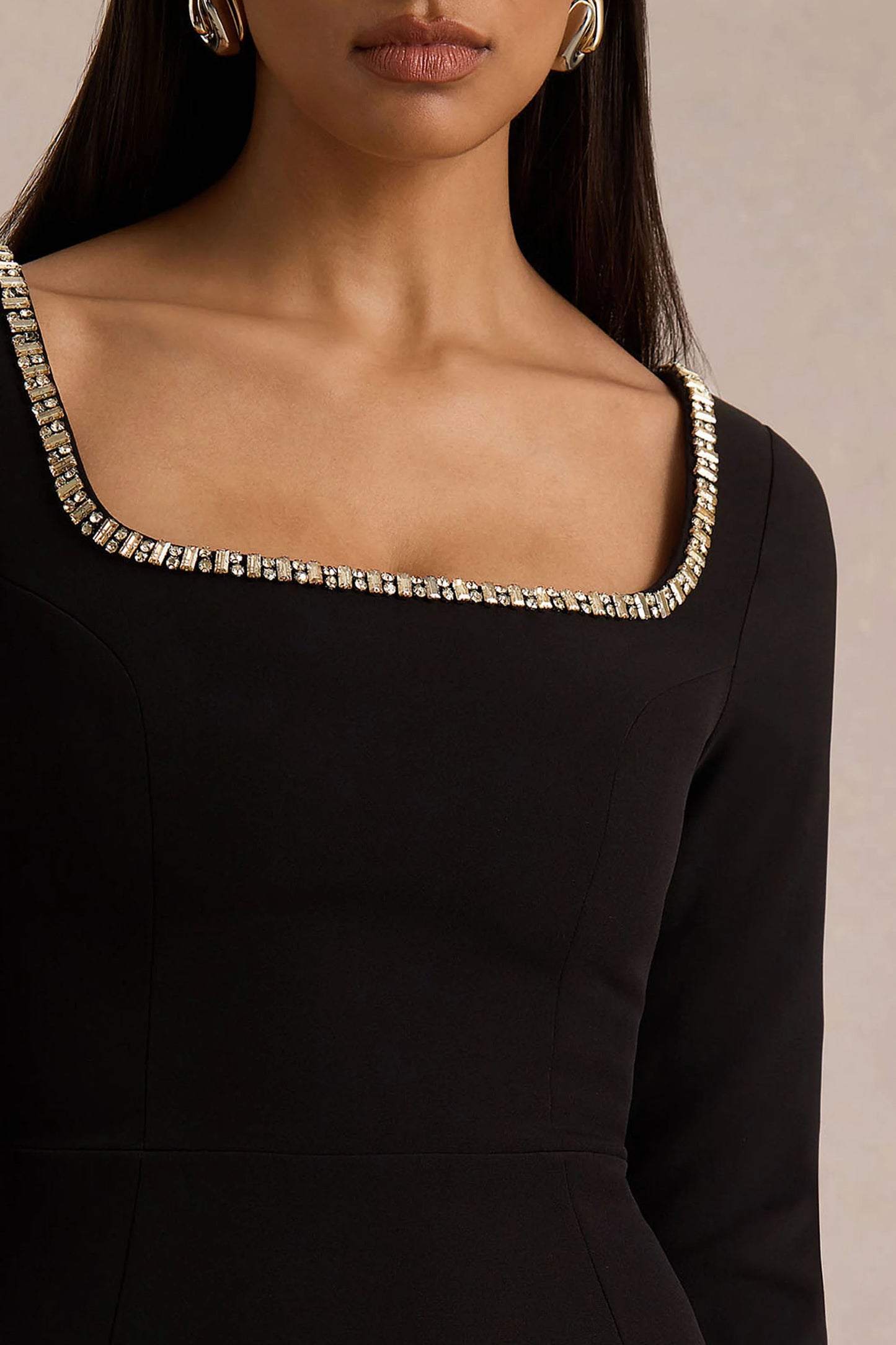 Caia Black Embellished Square-Neck Mini Dress