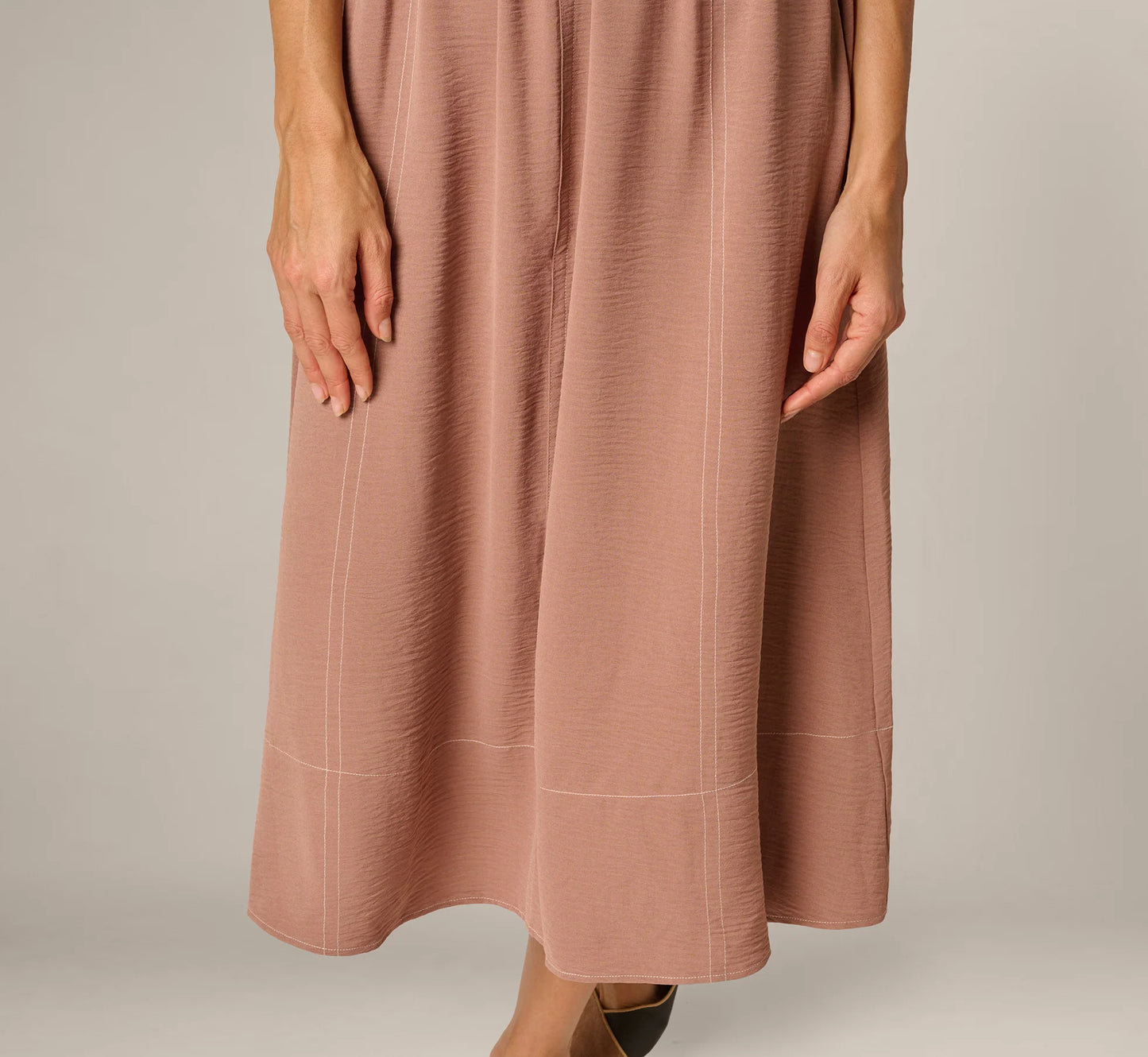 Airflow Topstitch A Line Midi Skirt In Chocolate Malt Cream