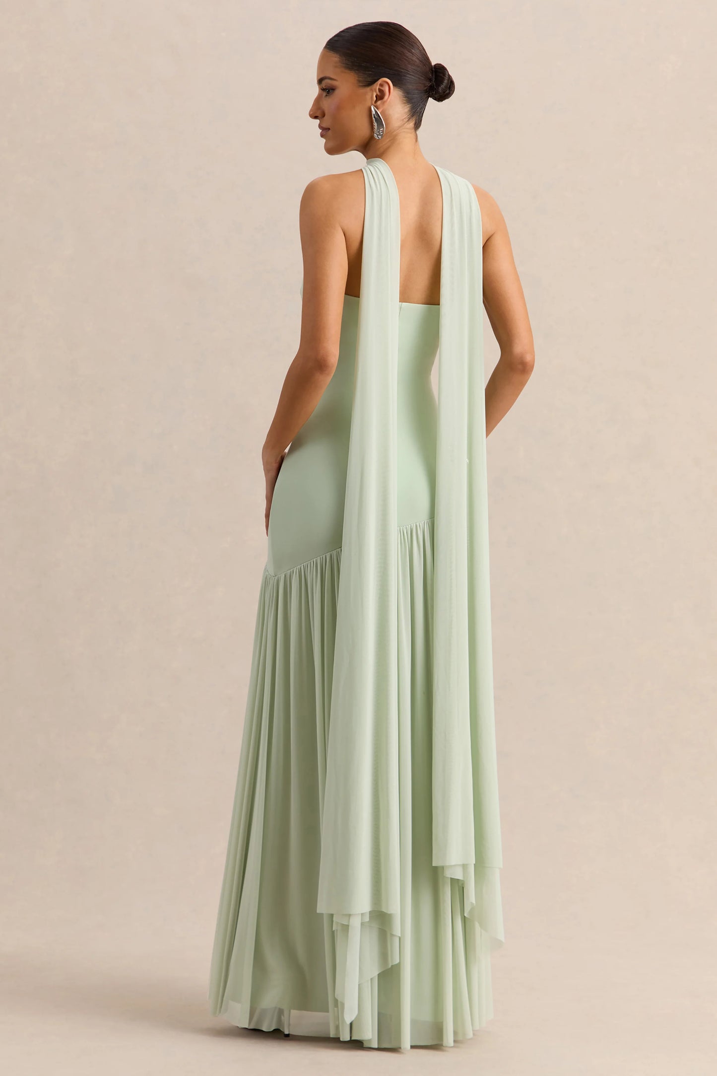Bambi Mint Bandeau Maxi Dress With Scarf-Detail