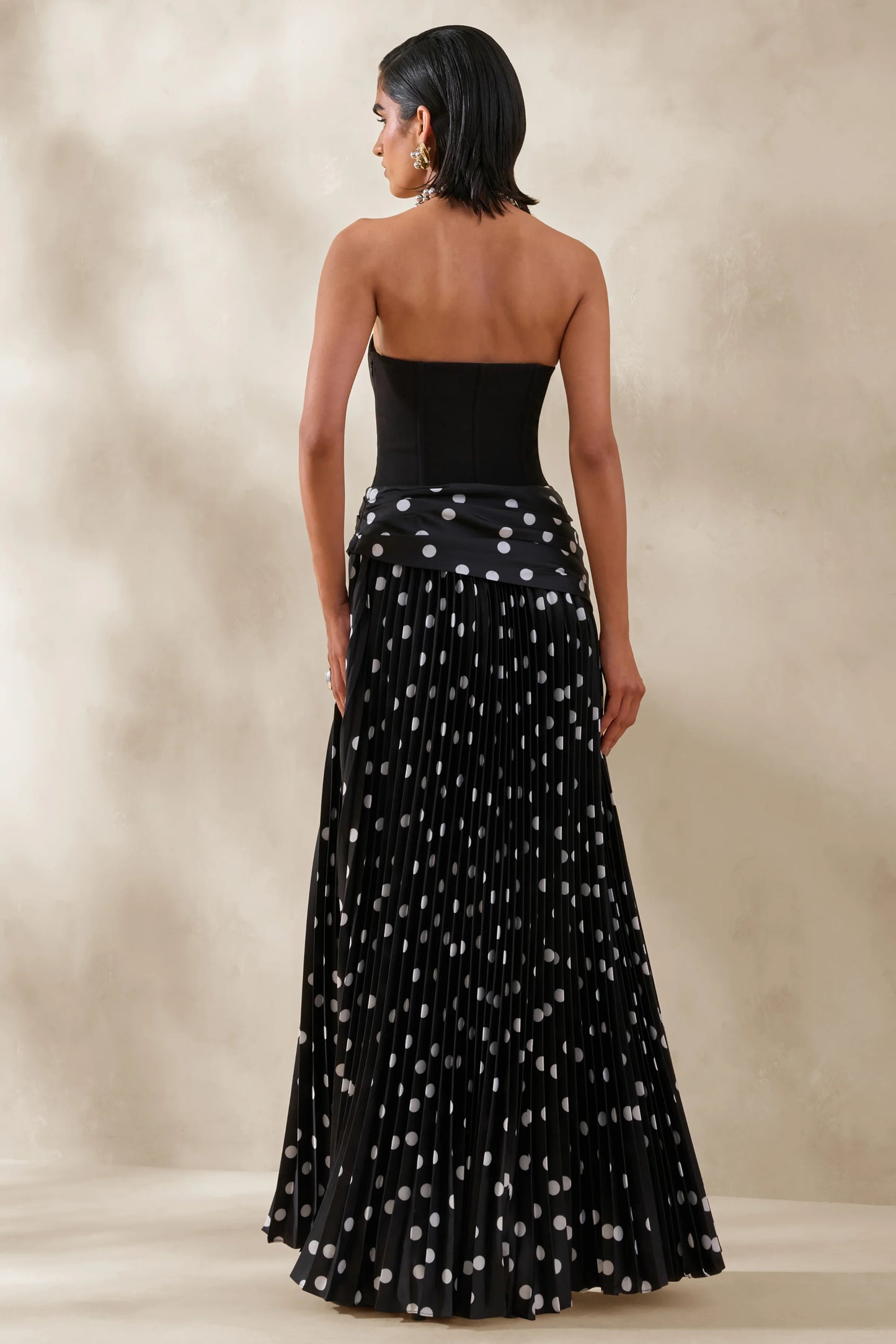 Valerisse Black And White Polka Dot Bandeau Maxi Dress
