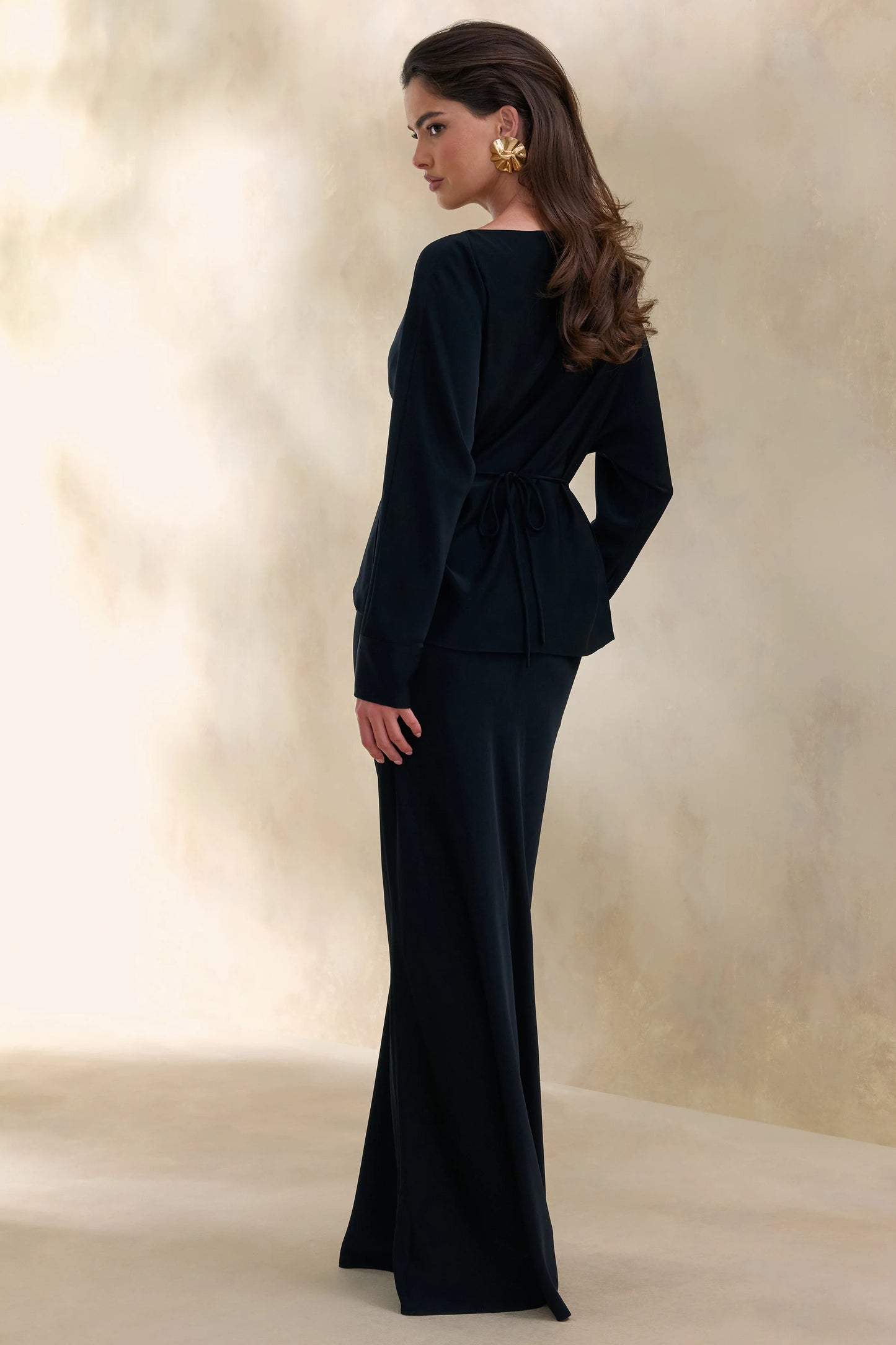 Elaria Black Satin Maxi-Skirt