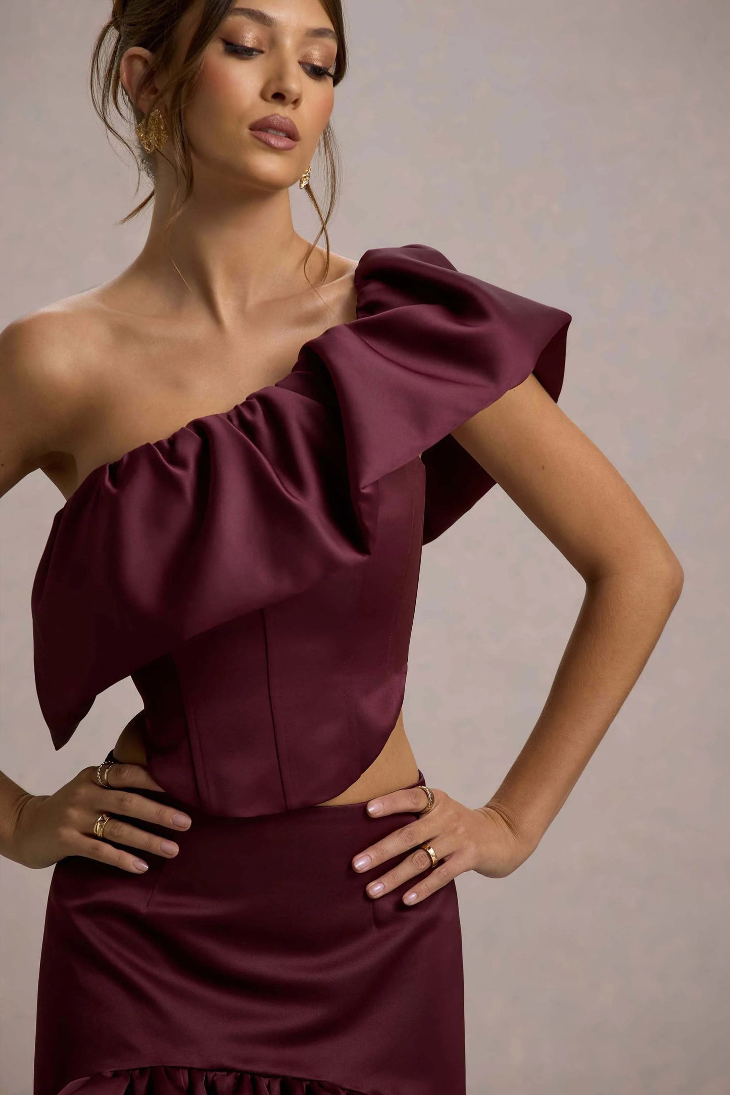 Ruby Merlot Satin High-Low Maxi Skirt