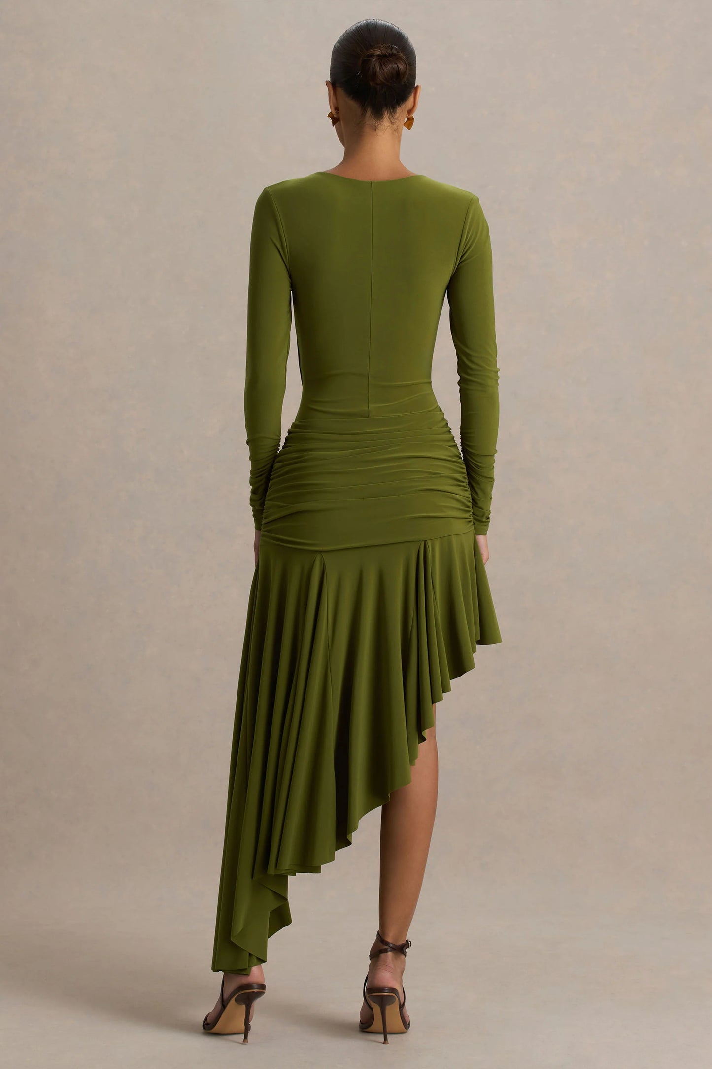 Alexia Green Asymmetric-Neck Maxi Dress With Gold-Details