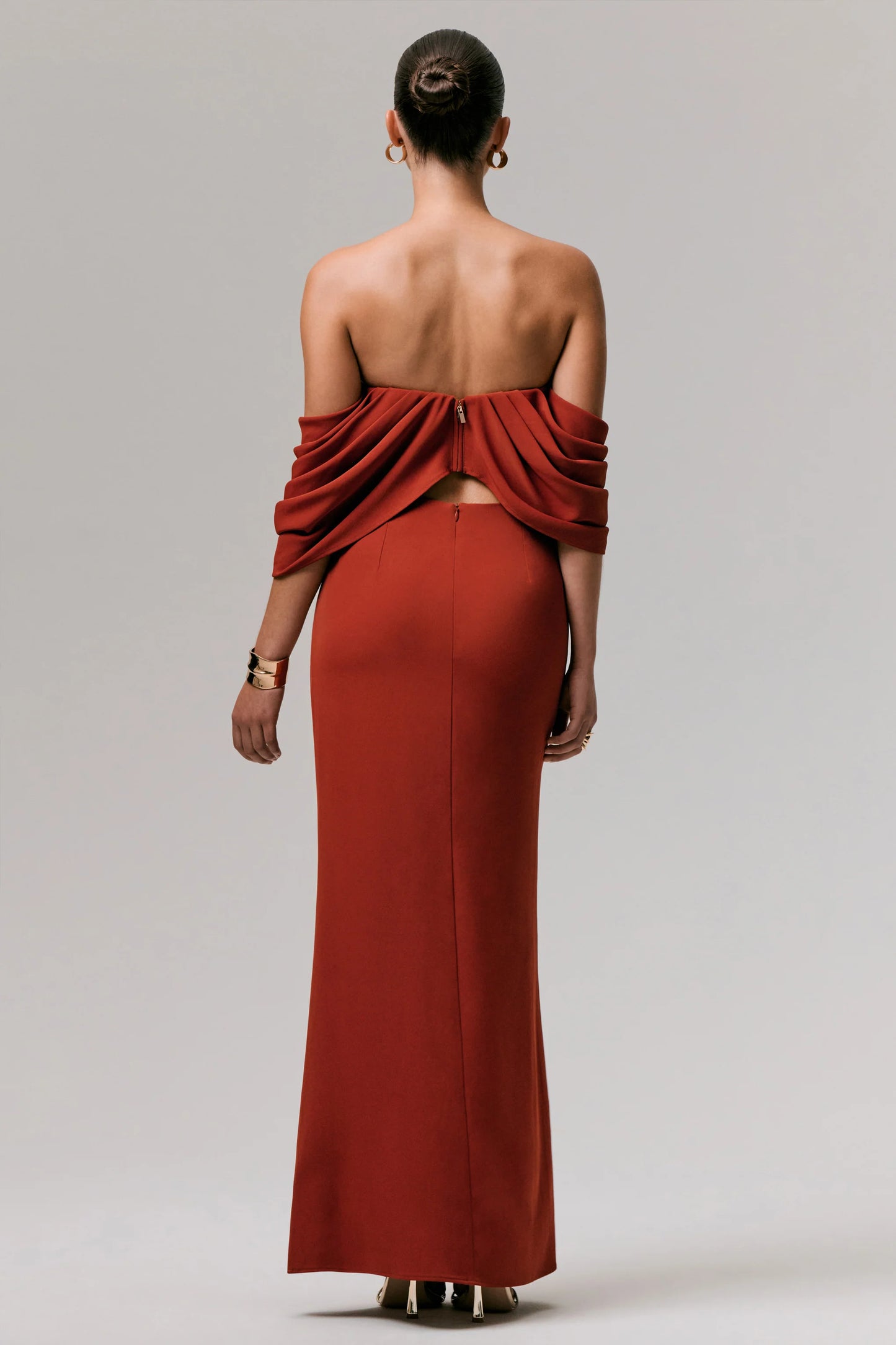 Zelina Terracotta Mid-Rise Maxi Skirt with Split