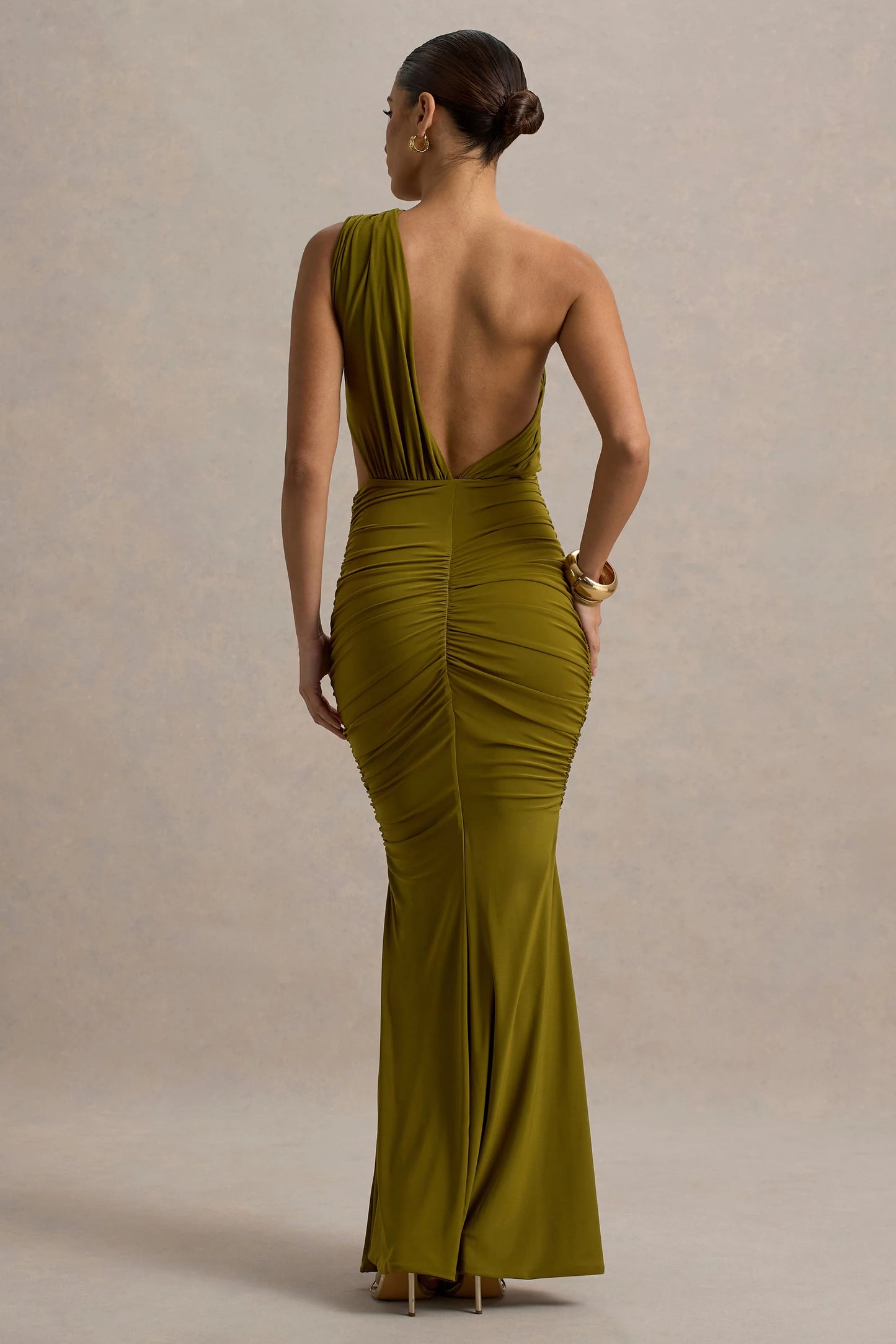 Beline Green One-Shoulder Cut-Out Maxi Dress With Drape