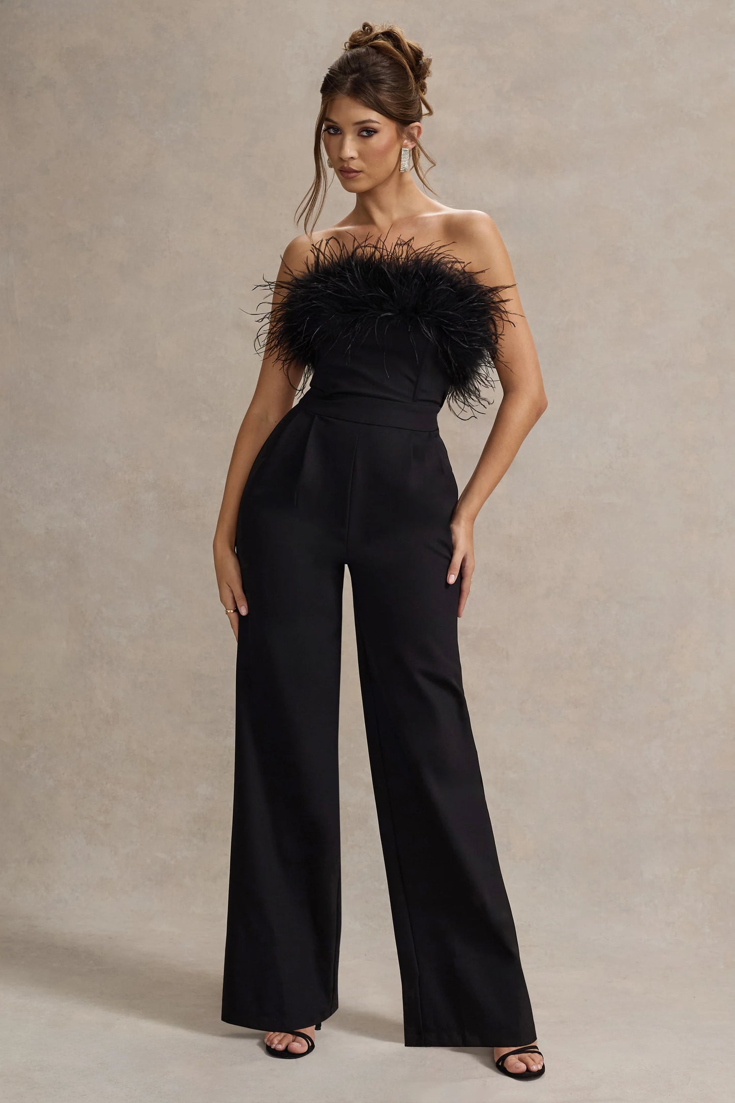 Delta Black Feather Bandeau Wide-Leg Jumpsuit