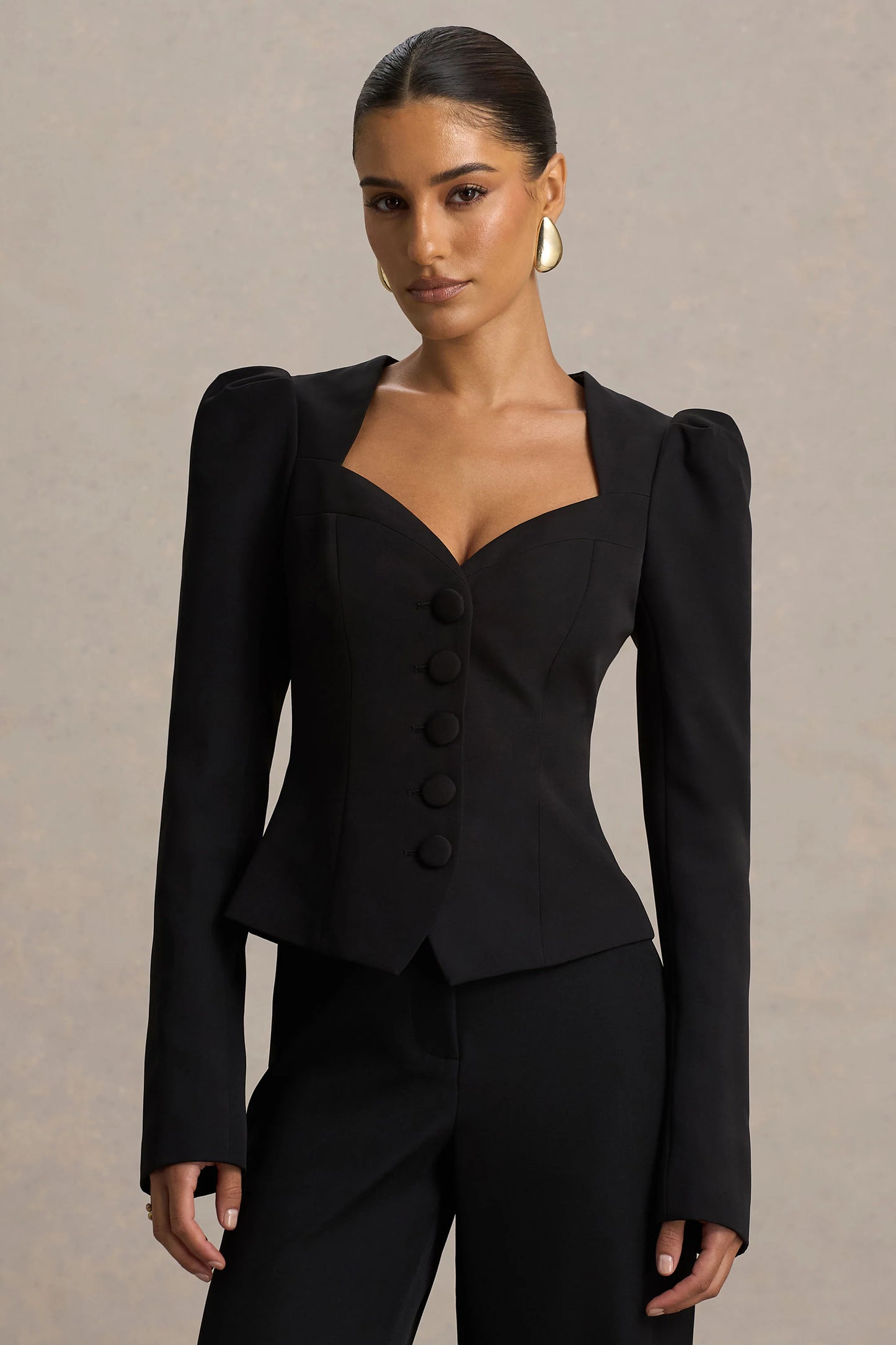 Olympia Black Sweetheart-Neck Tailored Top