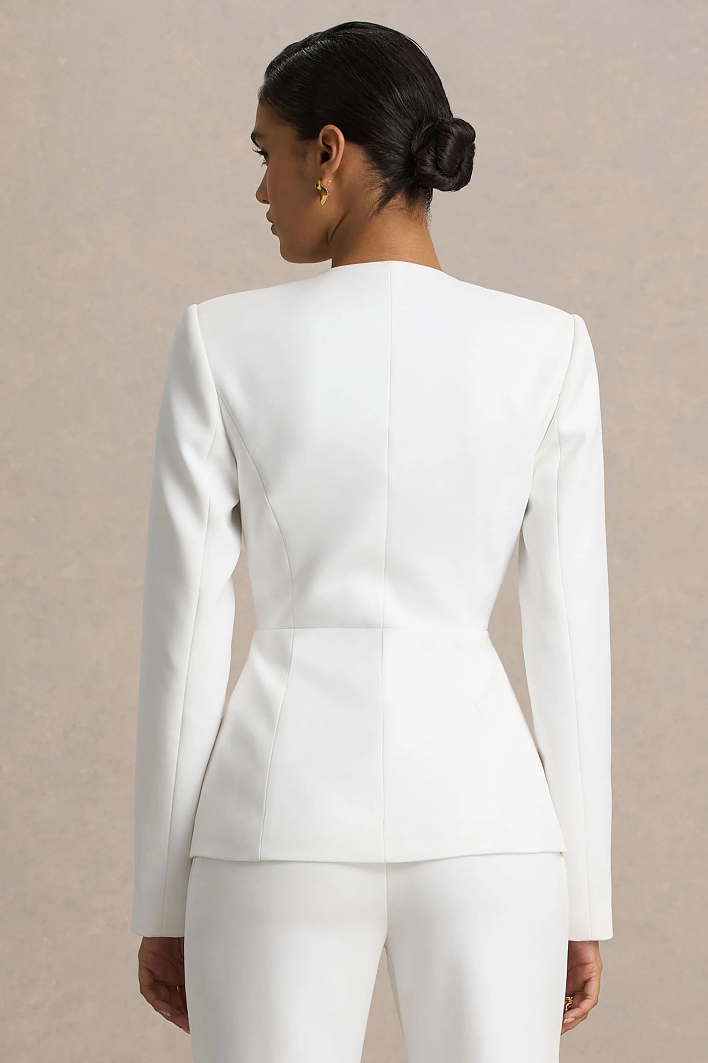 Rosalina White Extreme-Plunge Neck Tailored Blazer