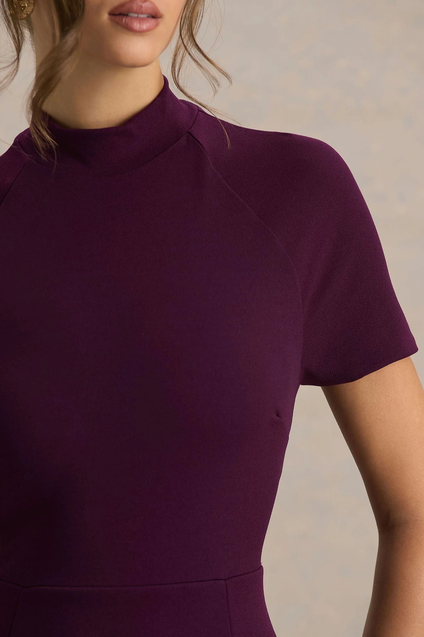 Alea Burgundy High-Neck Short-Sleeve Maxi Dress