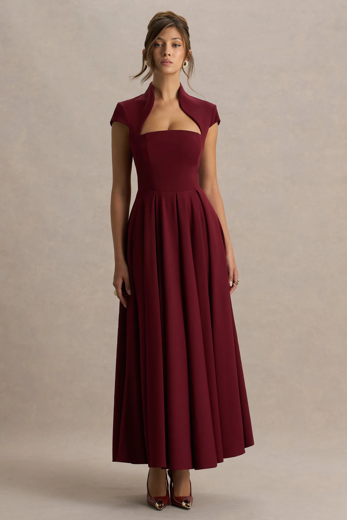 Scarlett Burgundy Square-Neck Maxi Dress