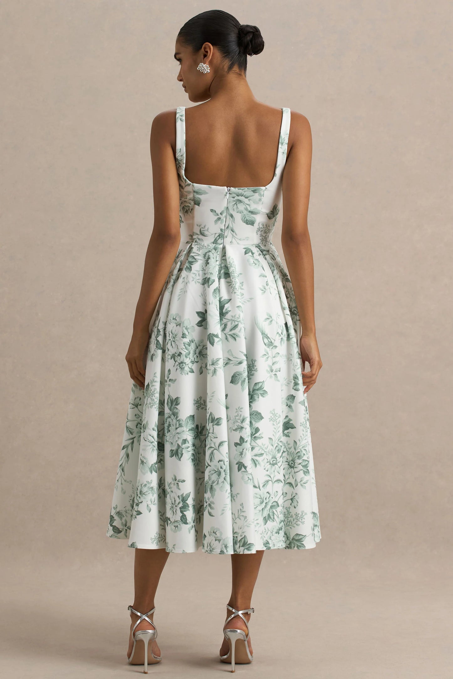 Lissa Green Porcelain Print Square-Neck Midi Dress