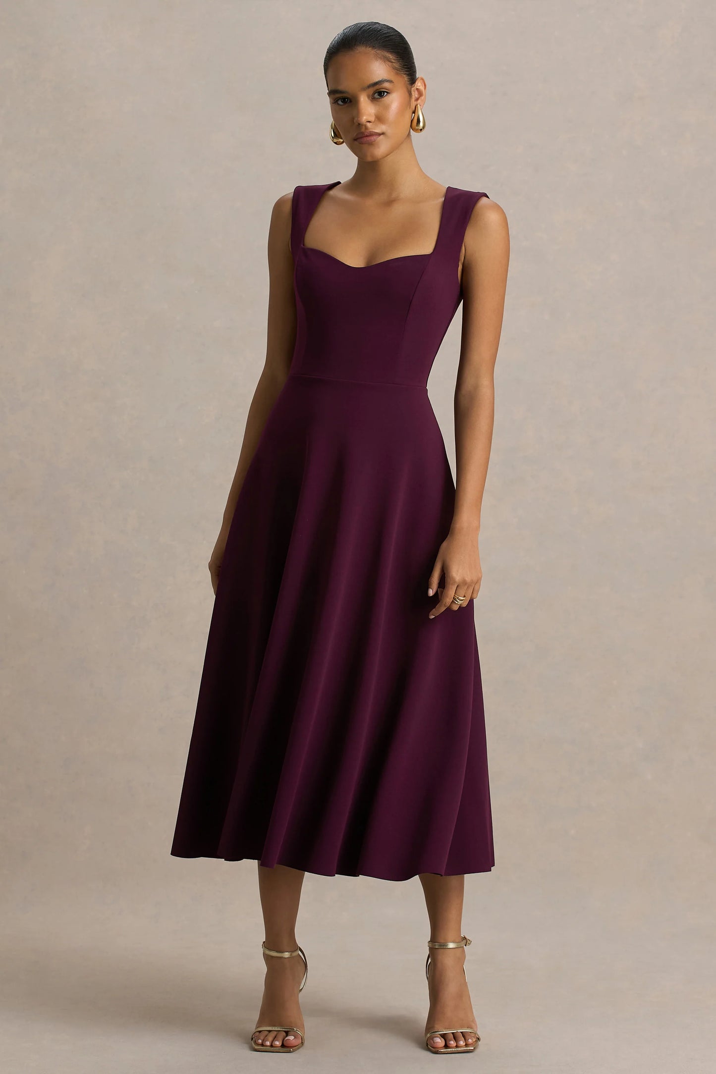 Andromeda Burgundy Sweetheart-Neck Midi Dress
