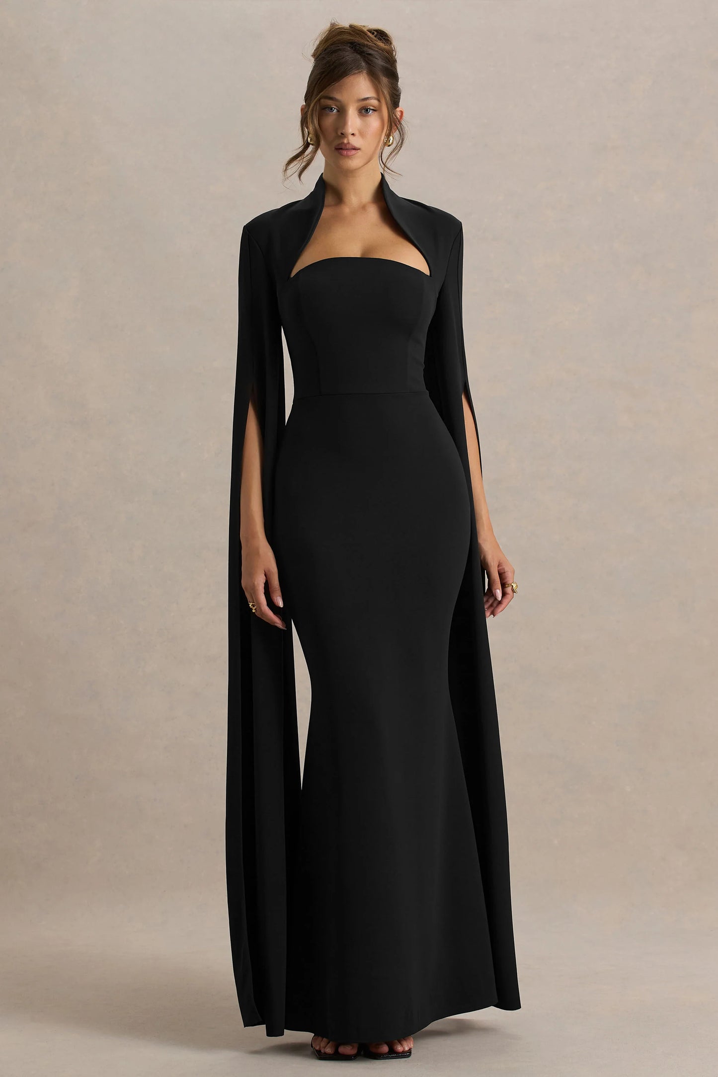 Esme Black Square-Neck Maxi Dress With Cape Sleeves