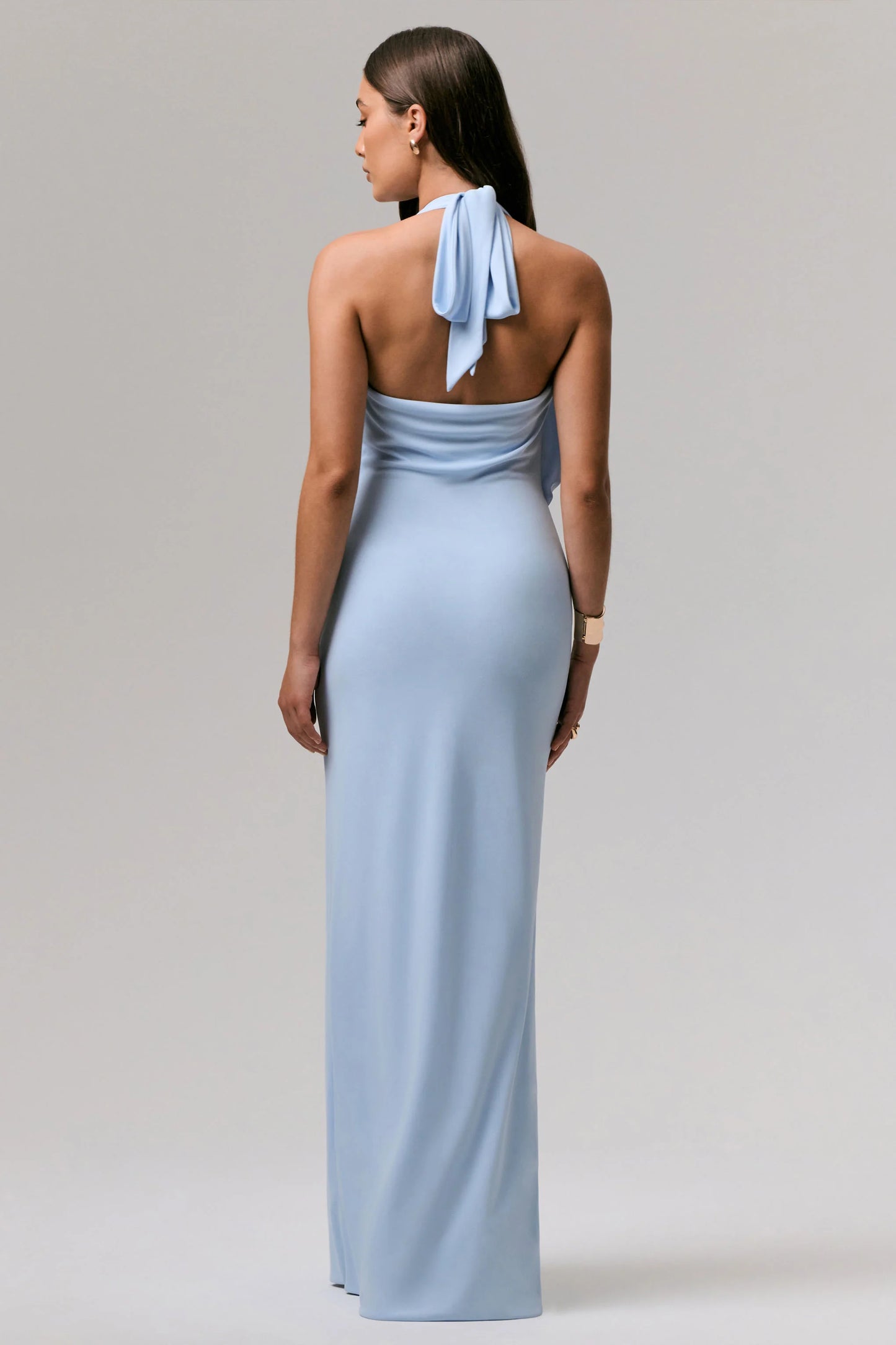 Shooting Star Powder Blue Plunge-Neck Wrap Maxi Dress With Waist Detail