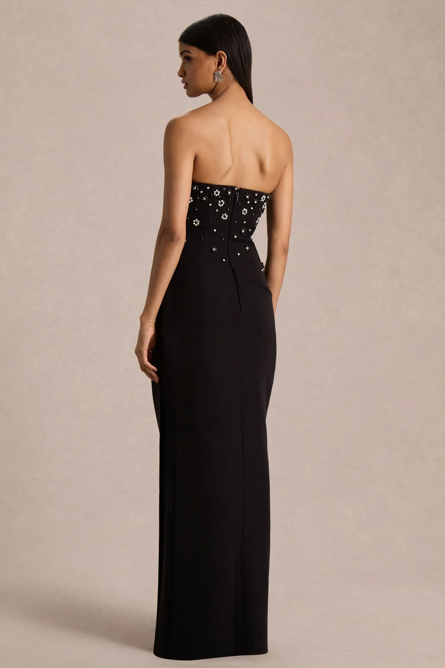 Saphira Black Hand-Embellished Bandeau-Neck Maxi Dress