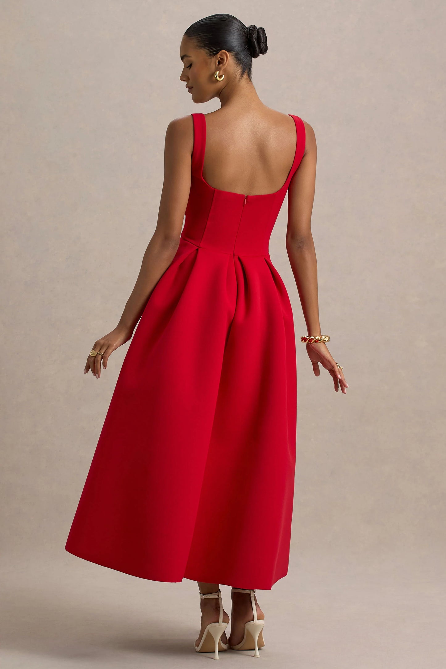 Rosemary Red Sweetheart-Neck Midi Dress