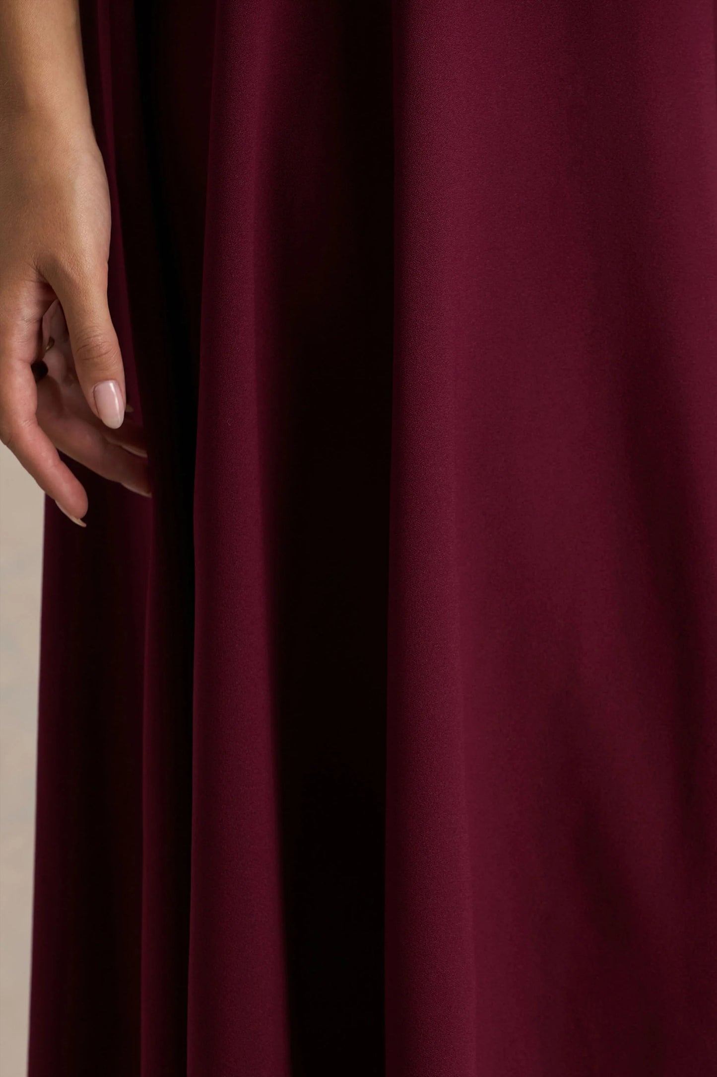 Bellona Burgundy High-Neck High-Low Midi Dress