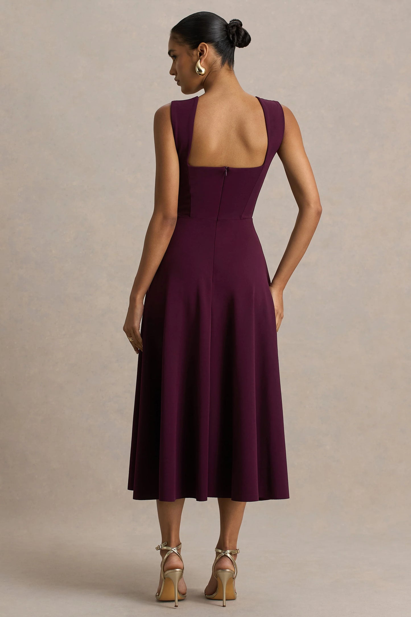 Andromeda Burgundy Sweetheart-Neck Midi Dress