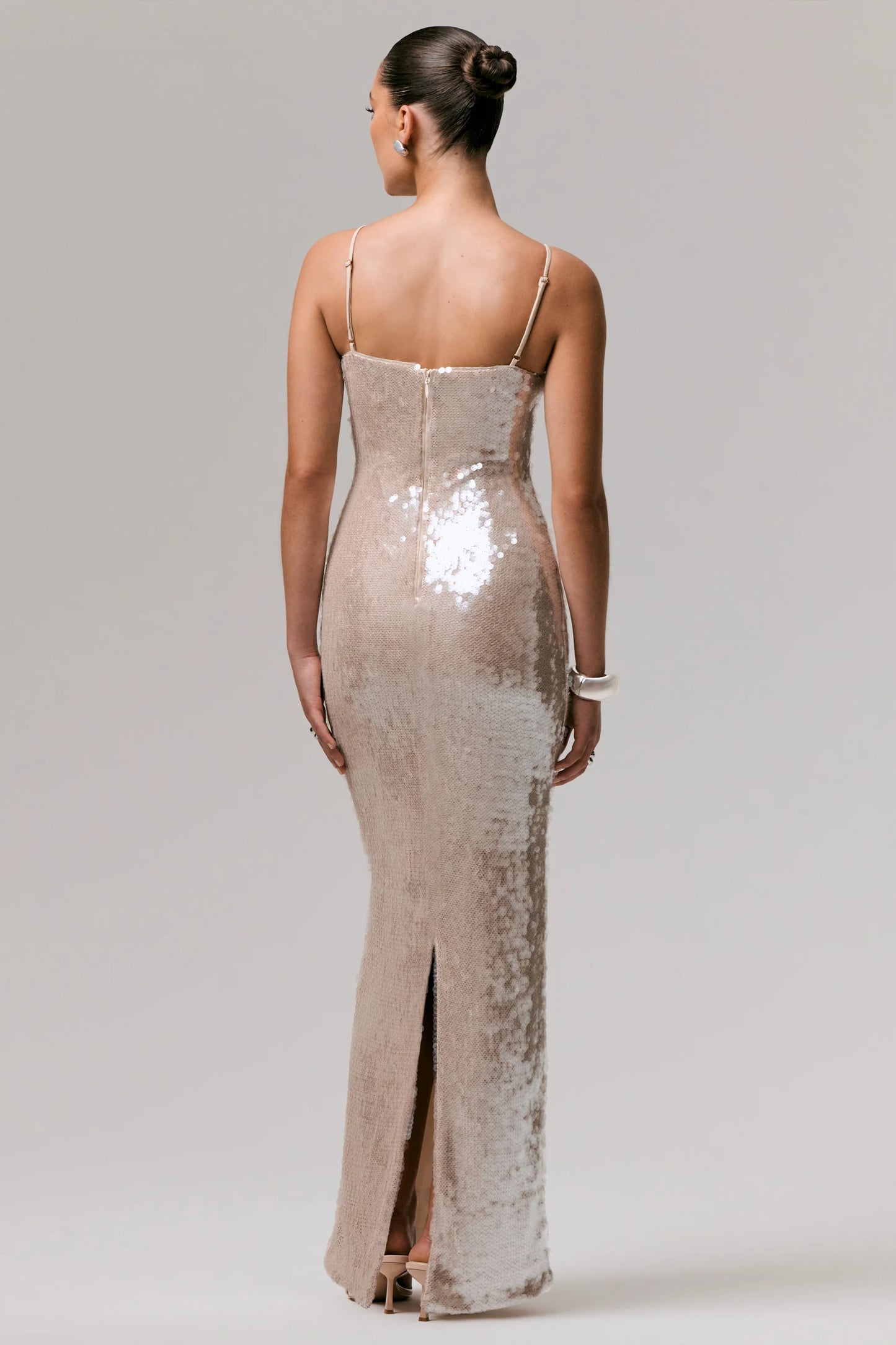 Vermont Nude Sequin Square-Neck Maxi Dress