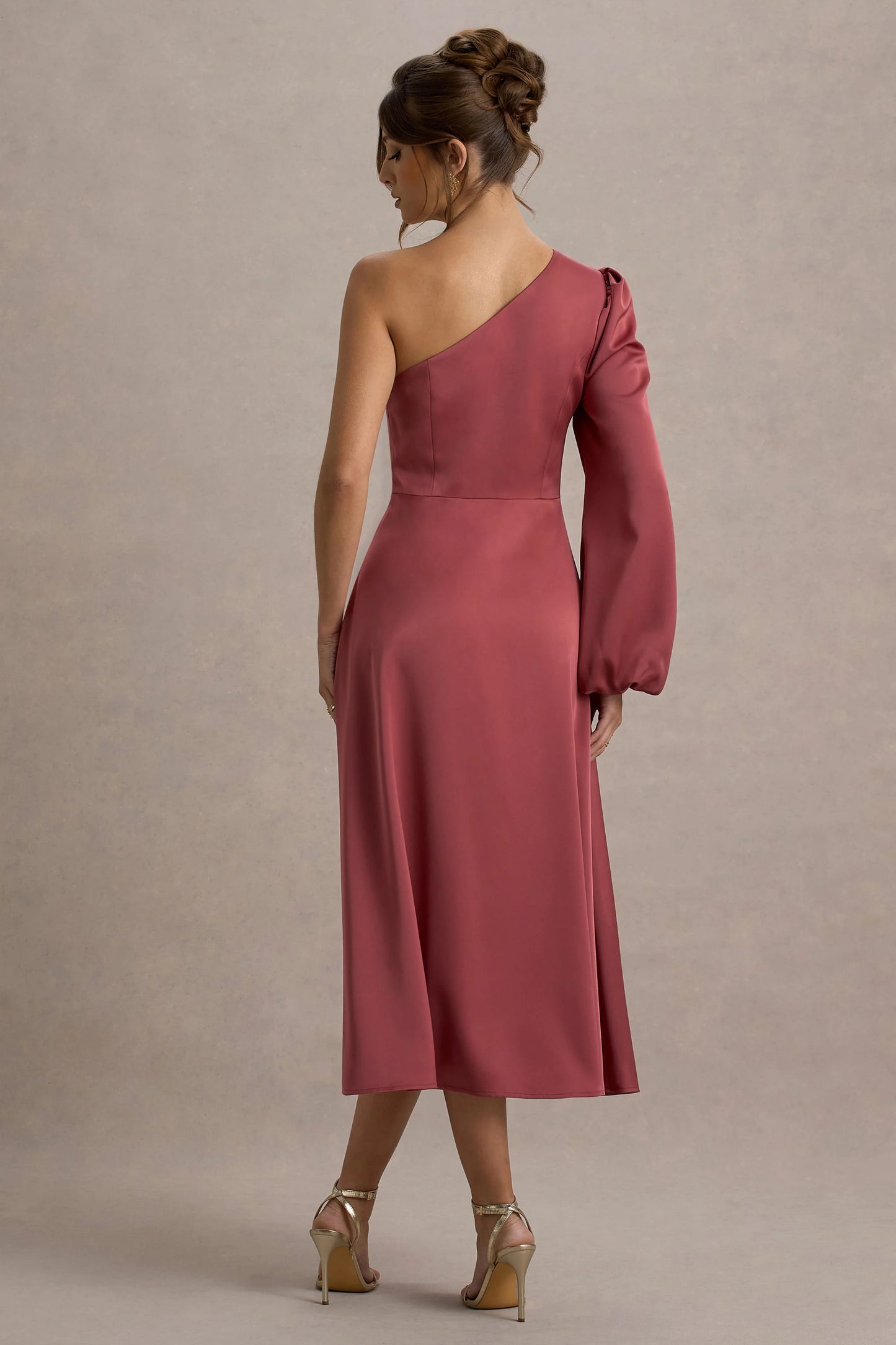 Haila Rose Pink Satin One-Shoulder Midi Dress