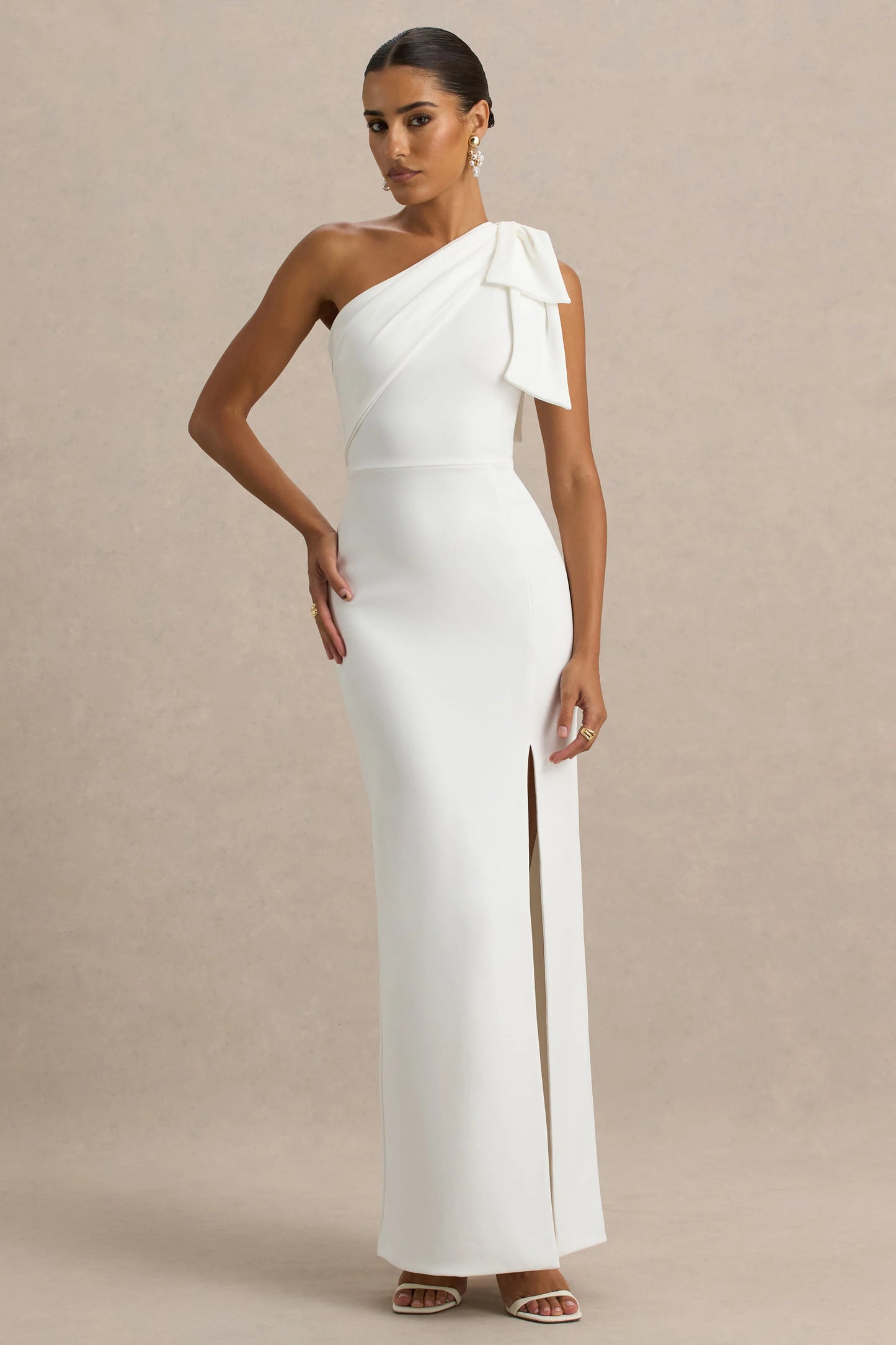 Kiri White One-Shoulder Bow Maxi Dress