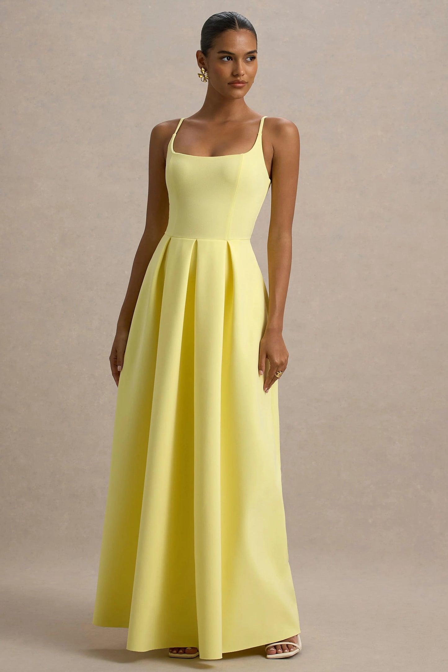 Bambina Lemon Scoop-Neck Pleated Maxi Dress