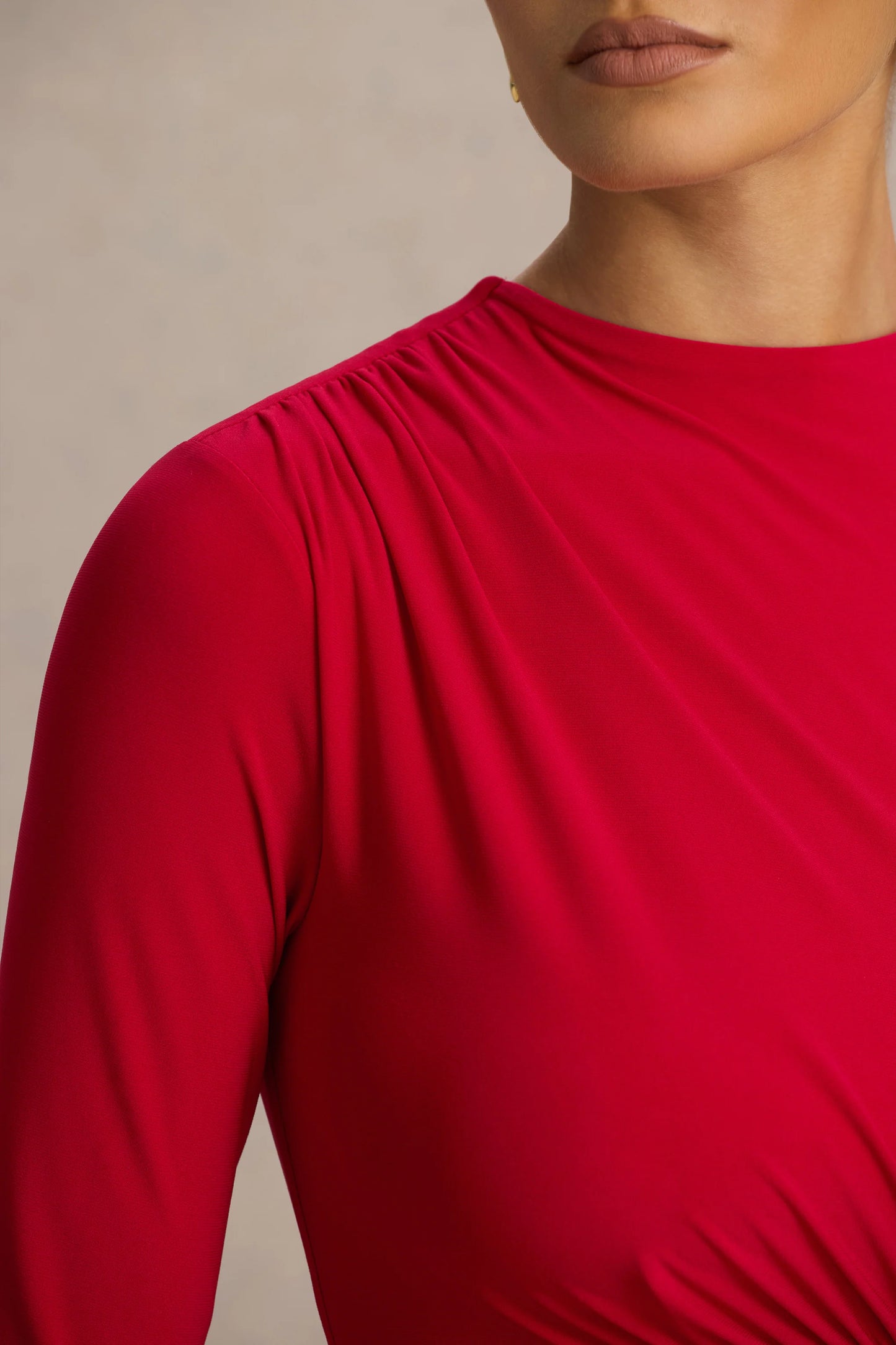 Virelle Red Boat-Neck Maxi Dress With Wrap Detail And Sash