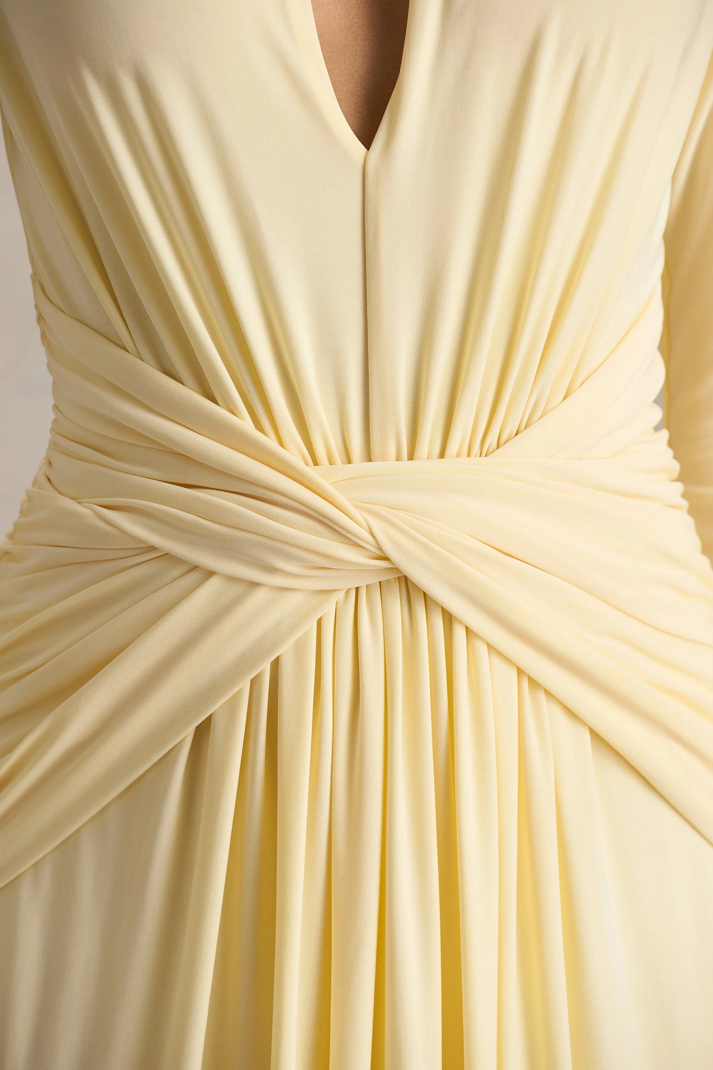 With Me Lemon High-Neck Maxi Dress With Ruched Detailing