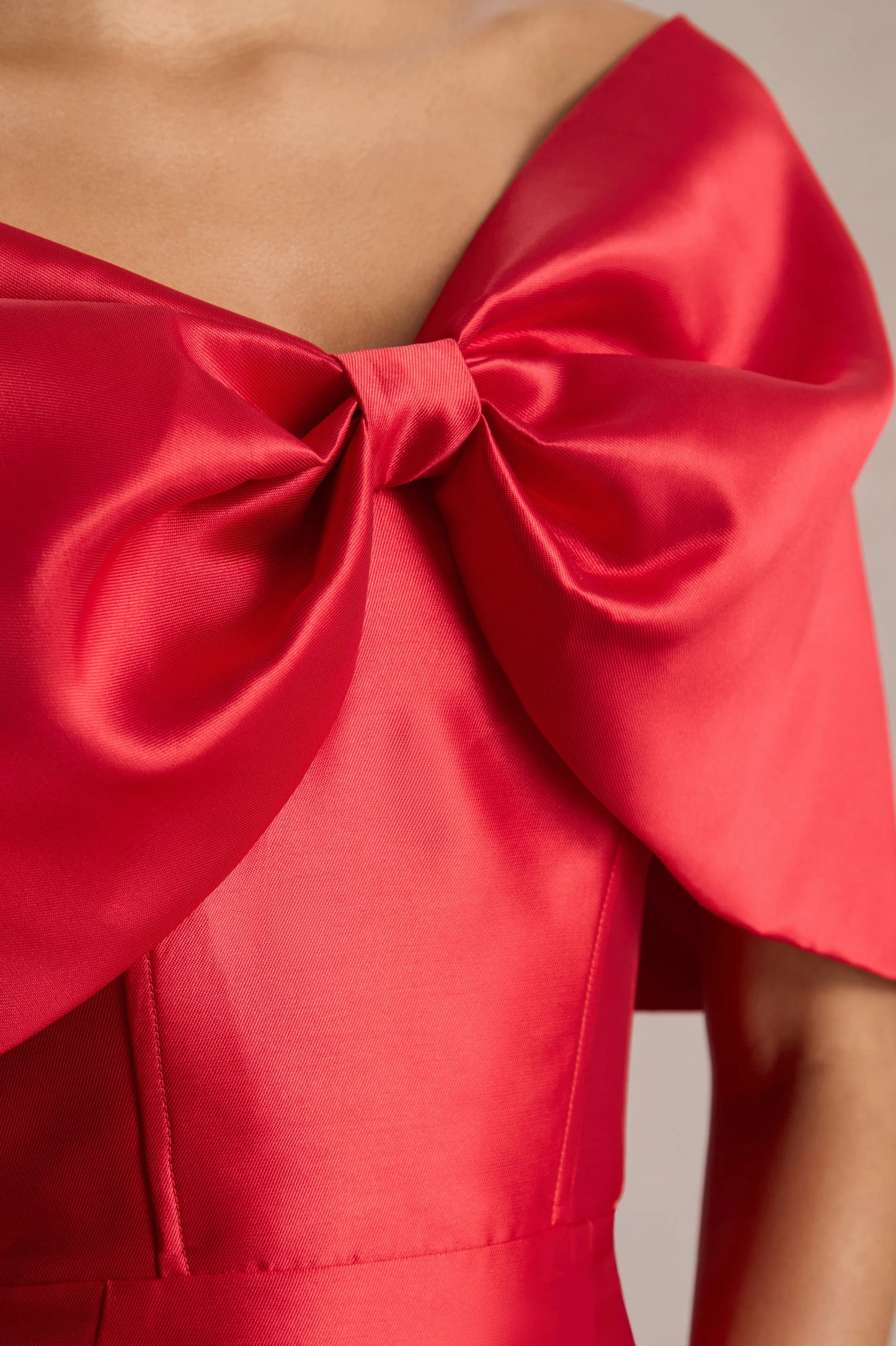 Wanting More Red Satin Cape Maxi Dress With Oversized Bow