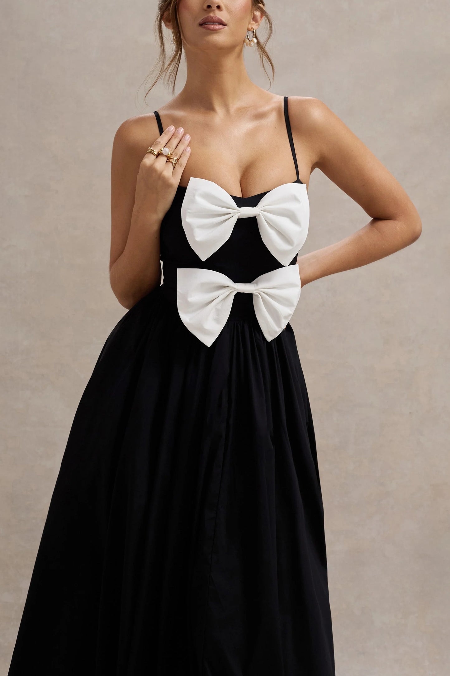 Loved Up Black Strappy Pleated Maxi Dress With Bows