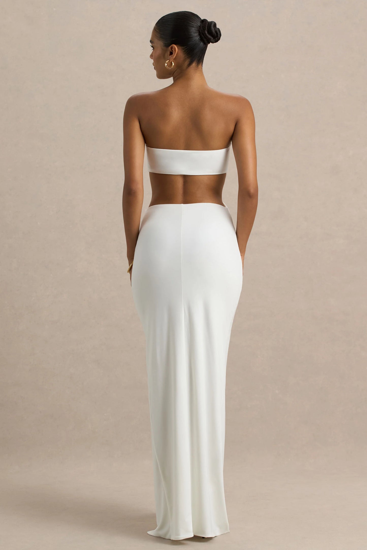 Elixir Cream Sweetheart-Neck Maxi Dress with Cut-Out Details
