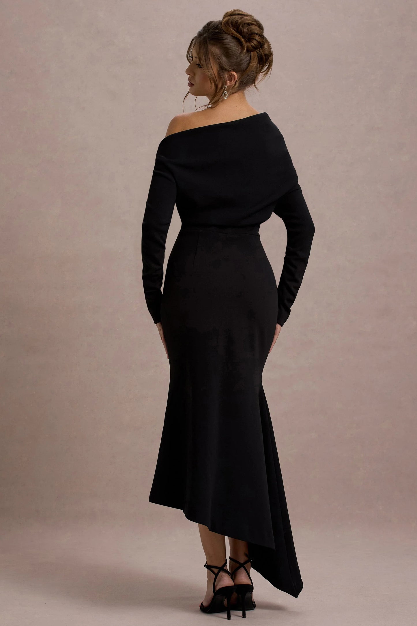 Lou Black One-Shoulder Asymmetric Maxi Dress