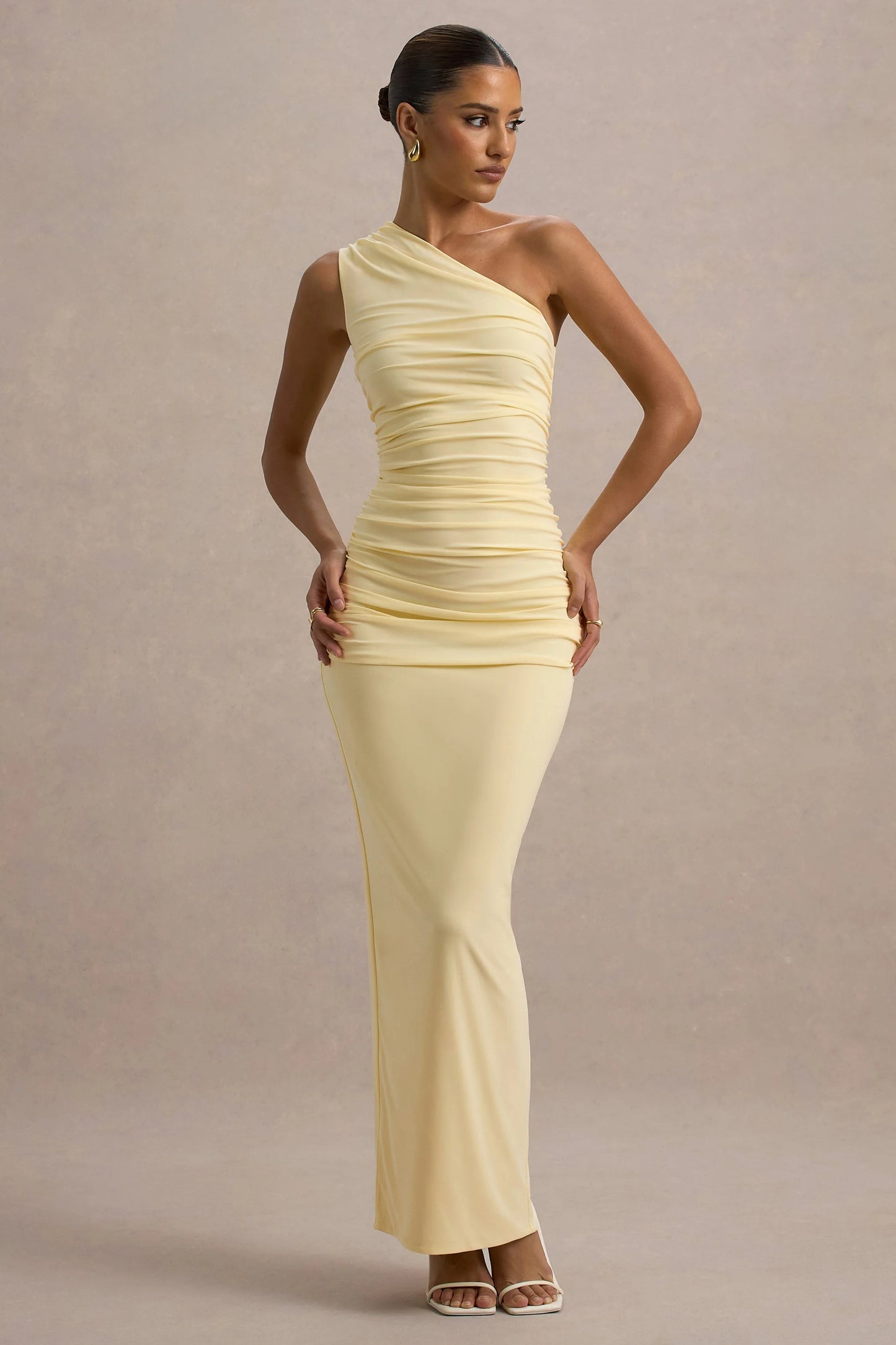 Dalarie Pale Lemon One-Shoulder Gathered Maxi Dress