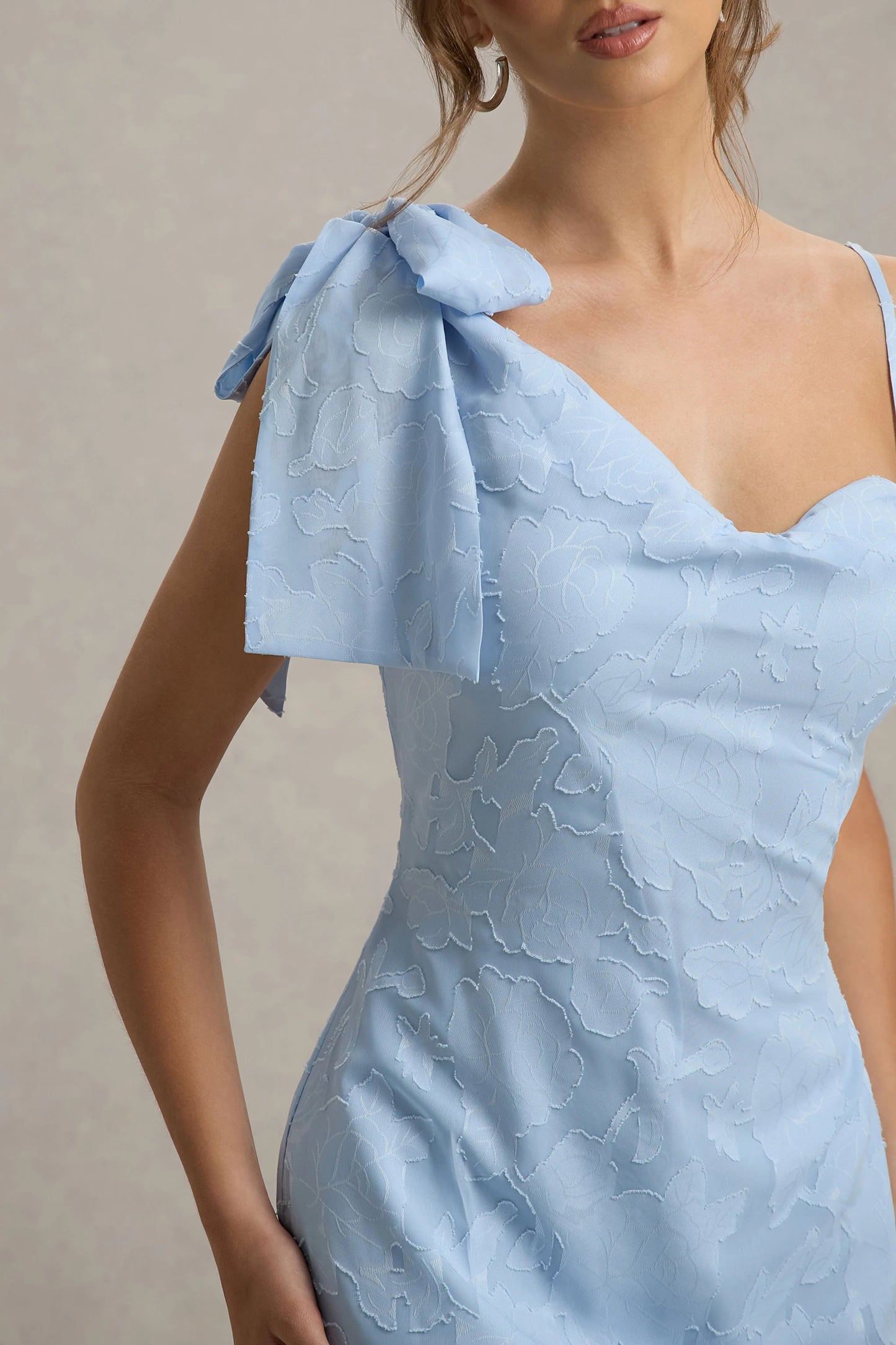 Chyna Light Blue Cowl-Neck Maxi Dress With Bow Strap