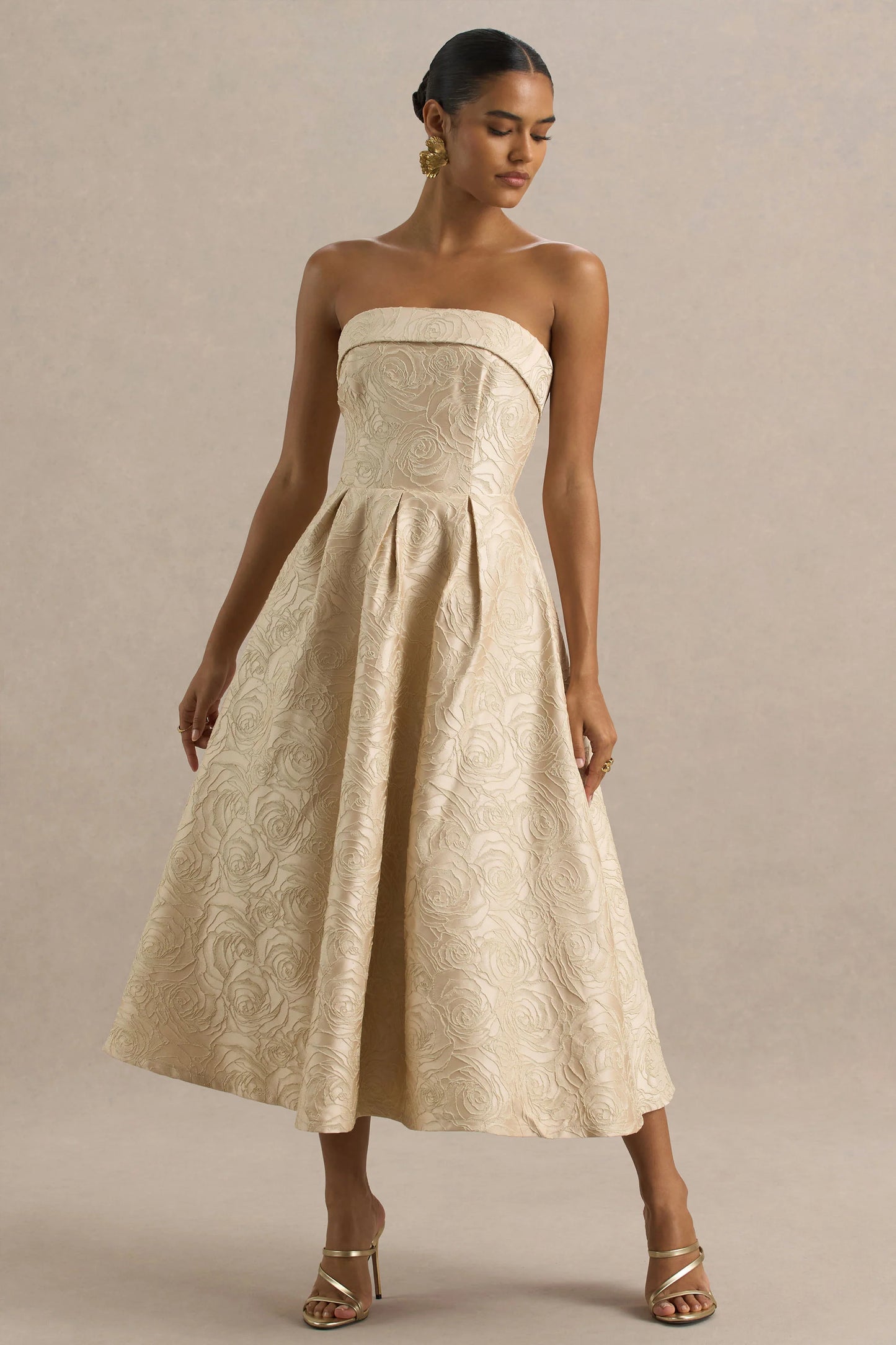 Hypnotic Gold Jacquard Bandeau Midi Dress