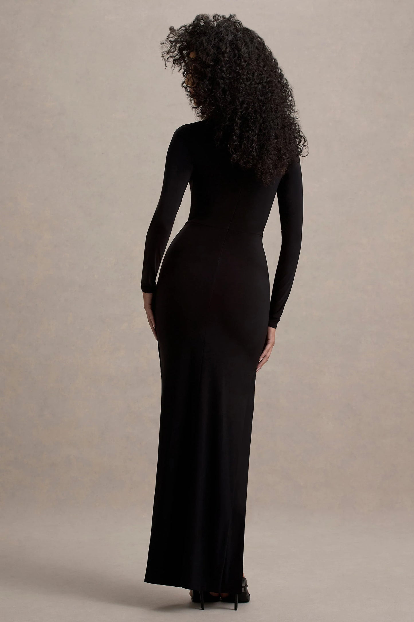 Victoria Black Long-Sleeve Maxi Dress With Wrap Skirt