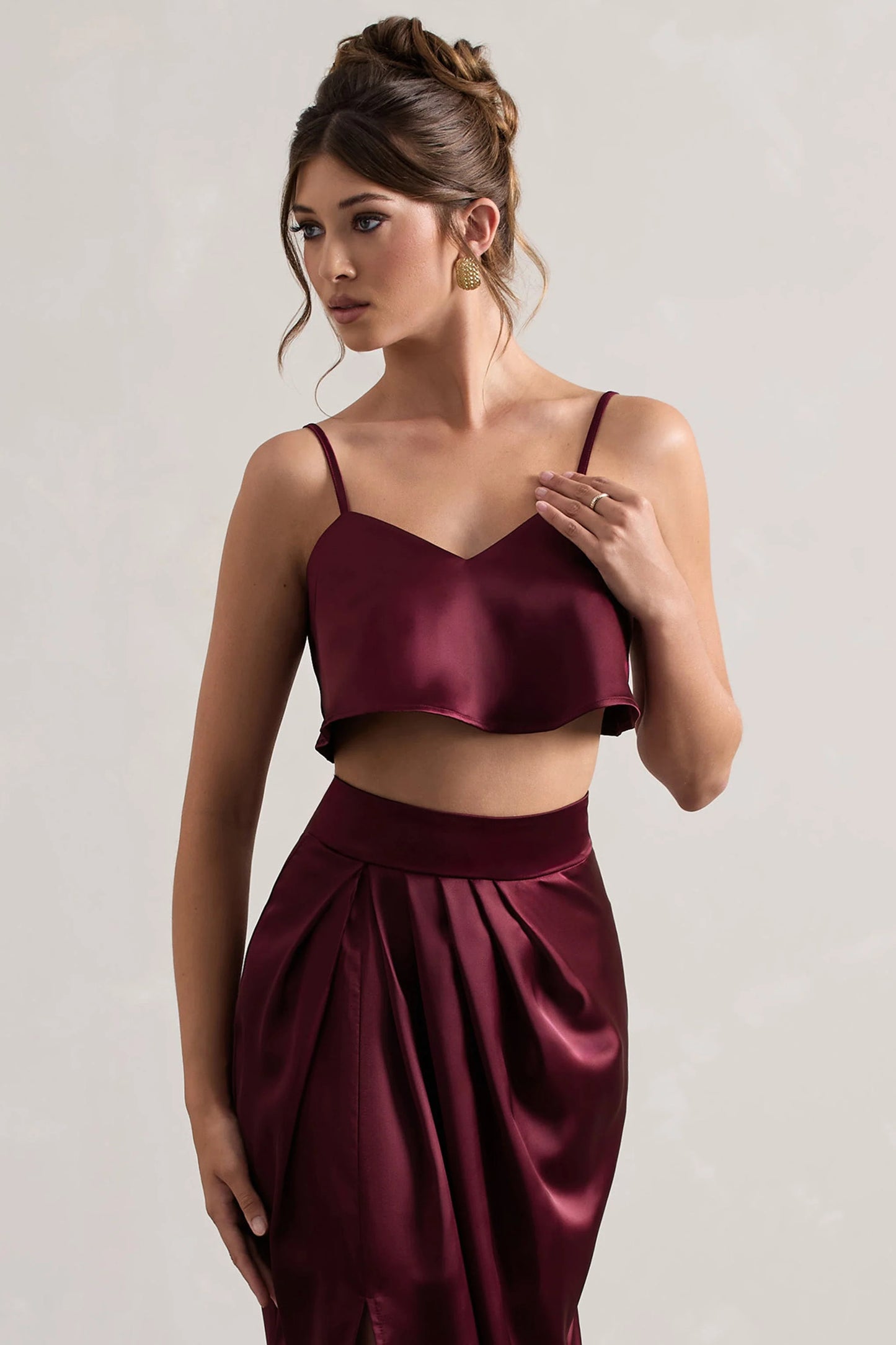 Fawn Plum Satin Cami Crop Top