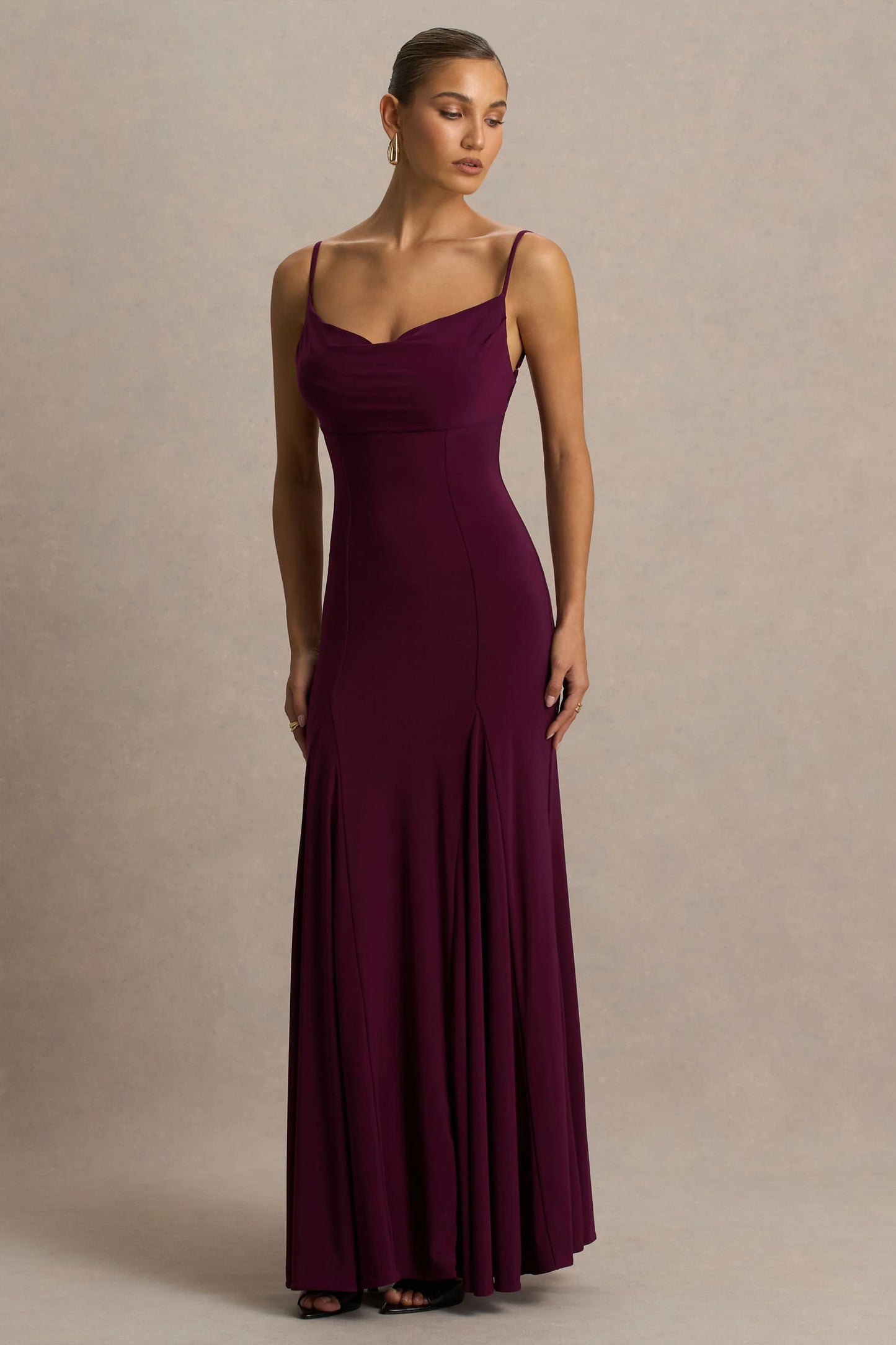 Gabbie Burgundy Cowl-Neck Maxi Dress With Mesh Back Detail