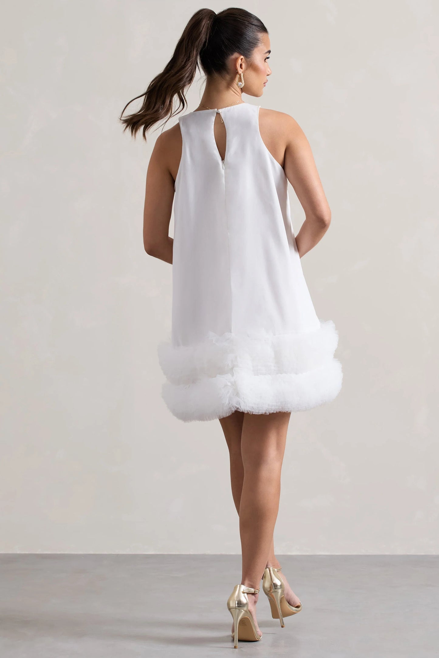 Raise A Glass White A-Line Mini Dress With Tulle Hem
