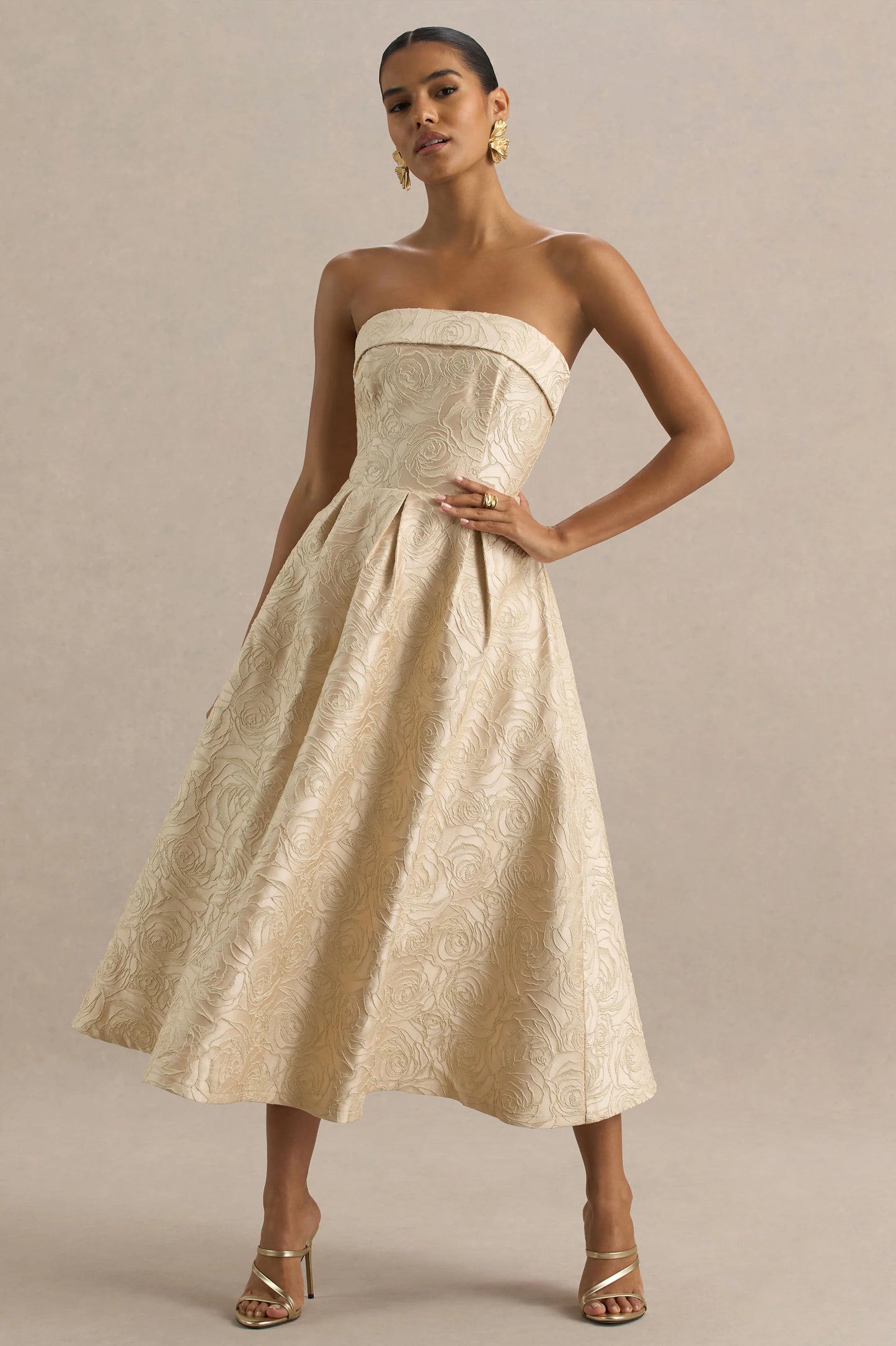 Hypnotic Gold Jacquard Bandeau Midi Dress