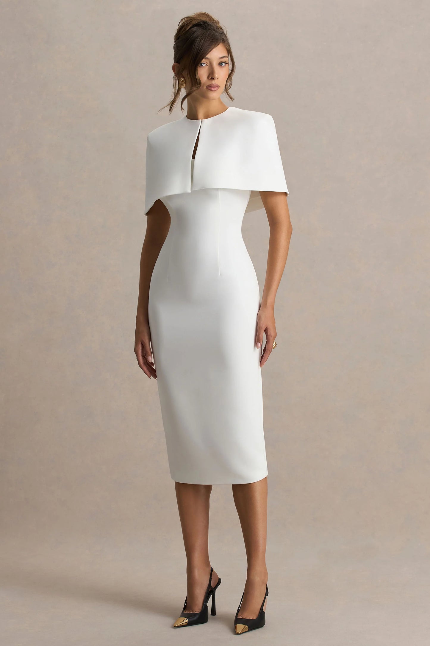 Baylor White Midi-Dress With Removable Cape