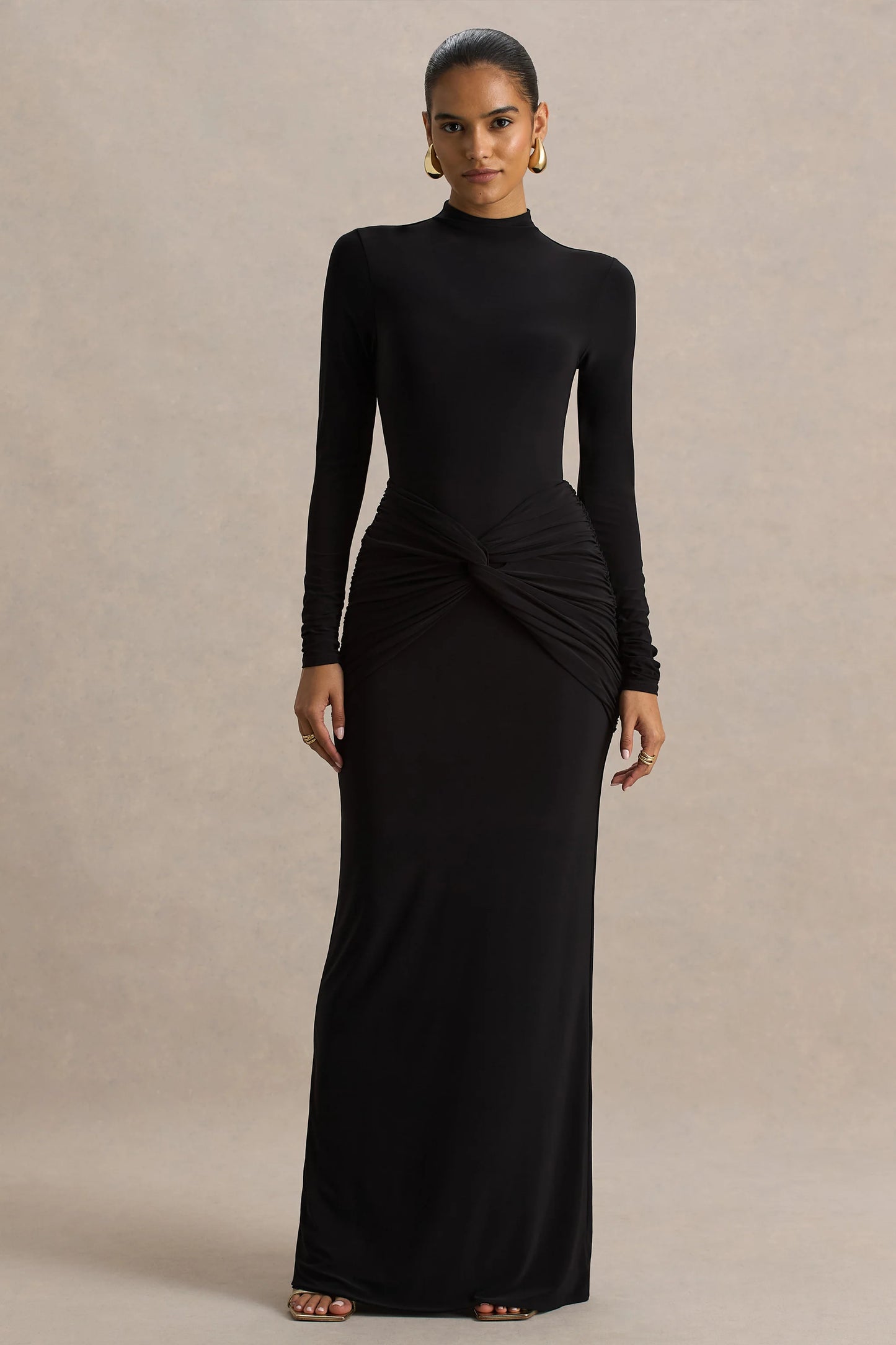 Alula Black High-Neck Maxi Dress With Twist Detail
