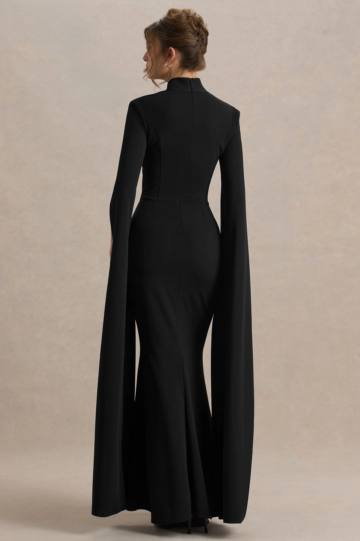 Esme Black Square-Neck Maxi Dress With Cape Sleeves