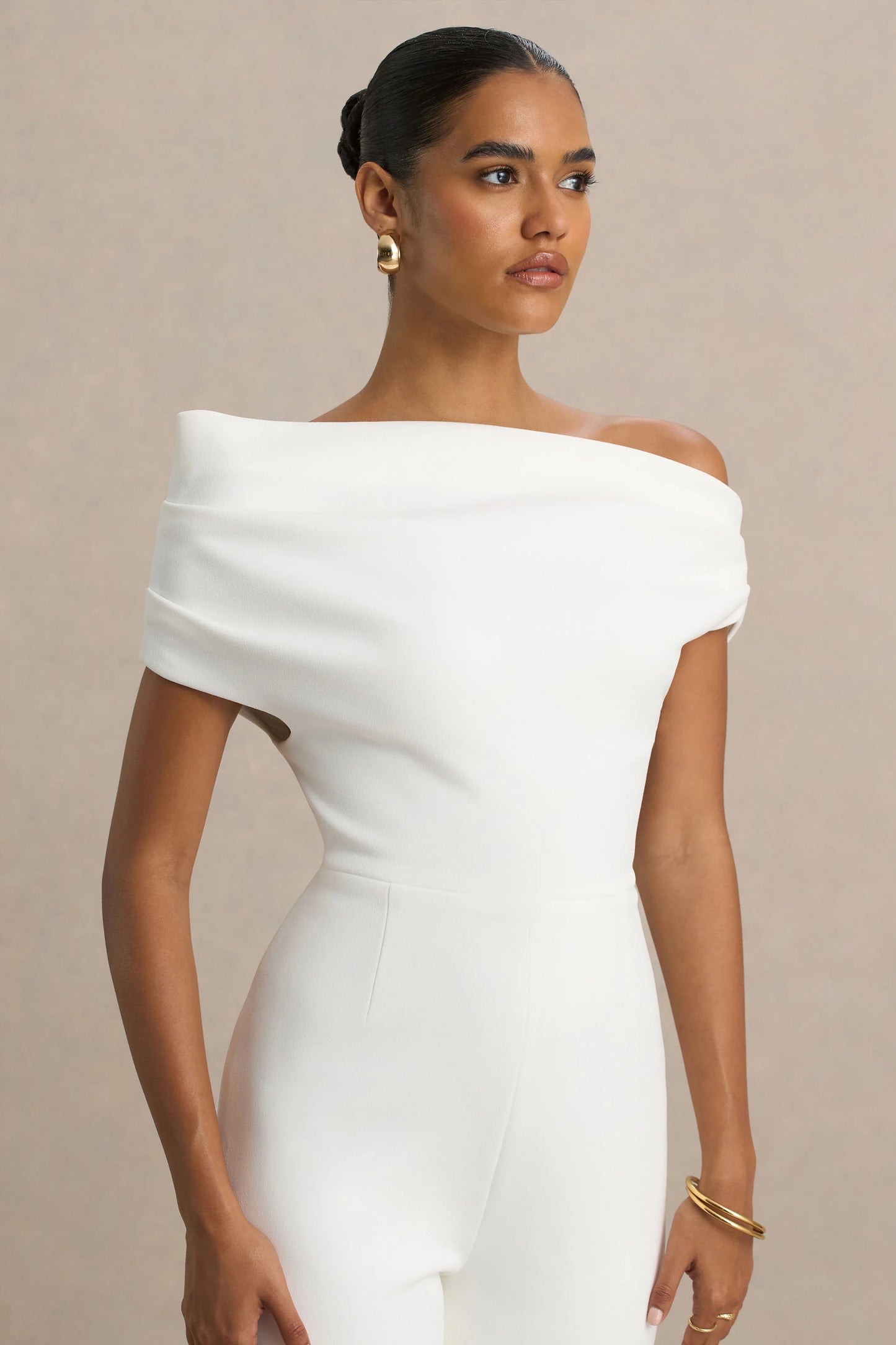 Alexandra White Asymmetric Draped Jumpsuit