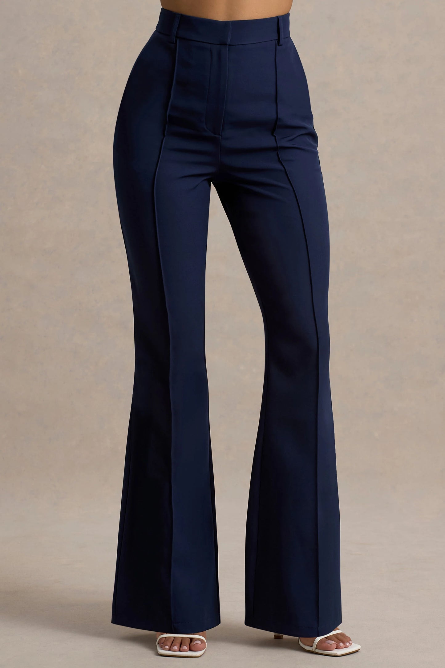 Jada Navy Tailored Flared-Leg Trousers